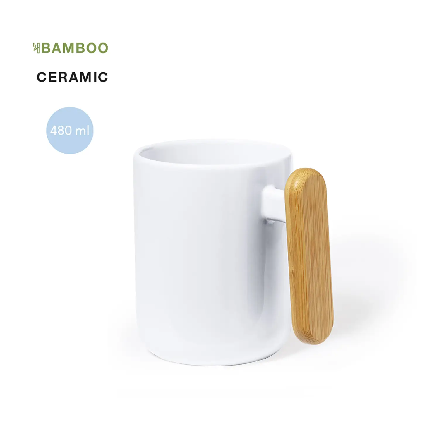 Tasse en céramique avec couvercle bambou – 480 ml | Grande contenance | Réutilisable | Naturelle