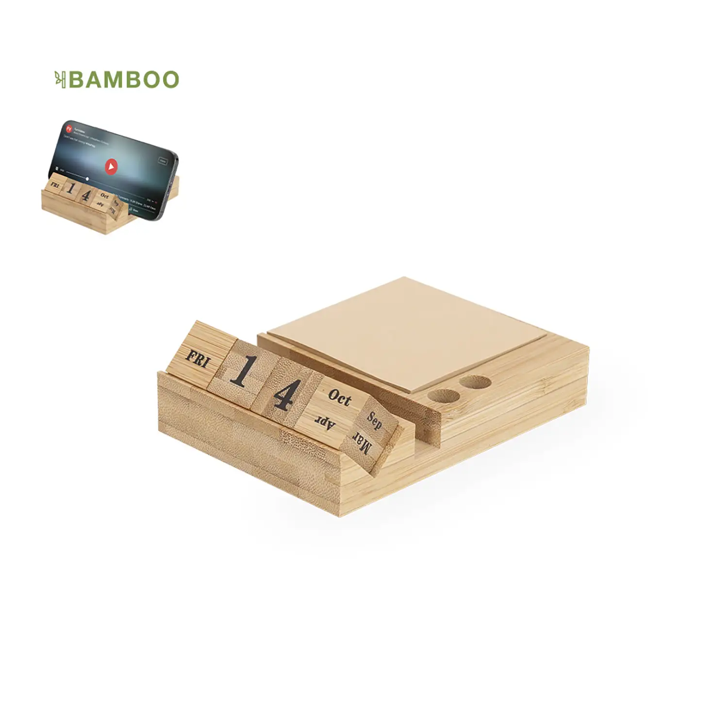Porte-notes calendrier en bambou – Notes adhésives | Calendrier perpétuel | Format bureau