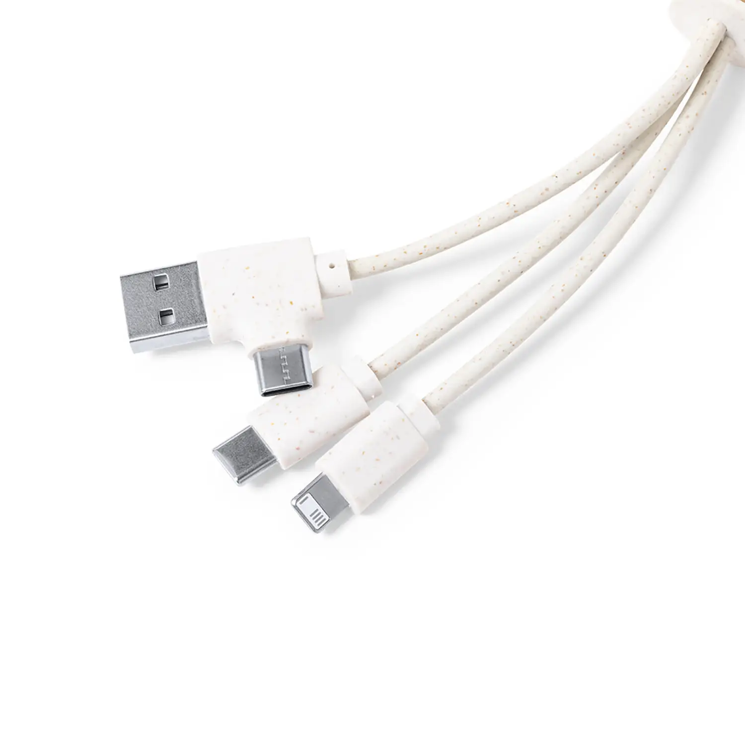 Câble éco avec anneau – Carton recyclé | Paille de blé | USB | Porte-clés