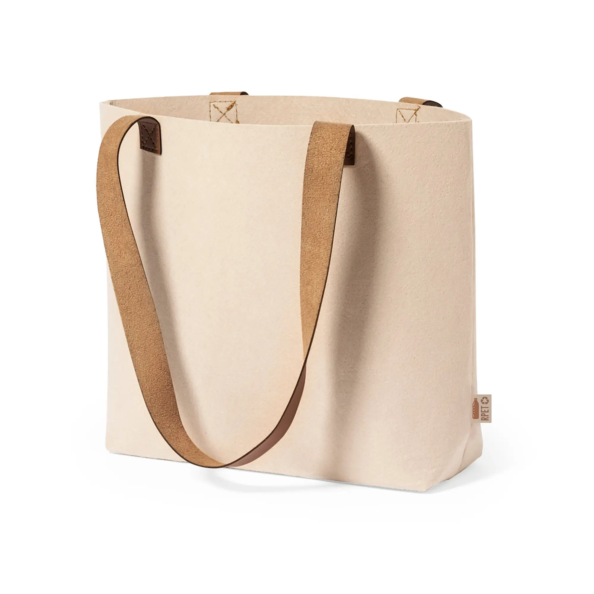 Borsa in feltro RPET – Manici in PU | Fondo piegato | Portata 6 kg | Riciclata