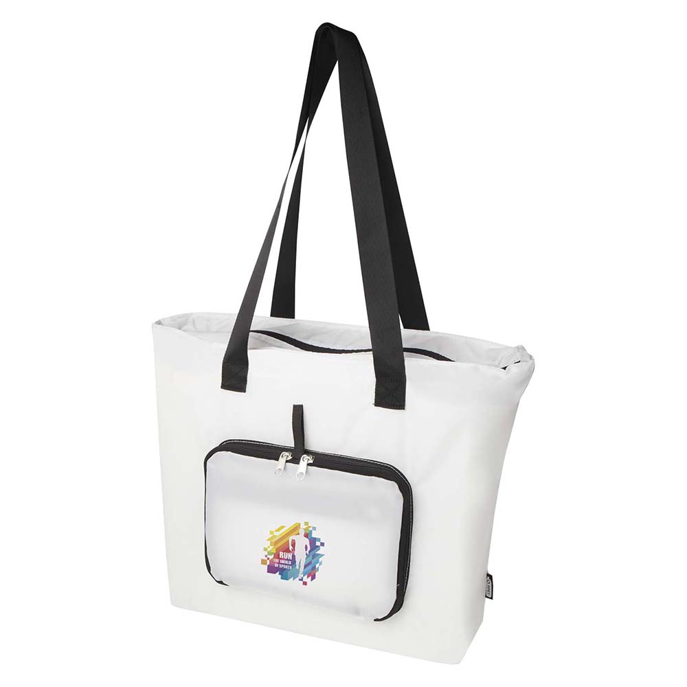 Borsa shopper pieghevole in RPET – 16 L | Certificata GRS | Senza PVC | Con cerniera | Manici lunghi