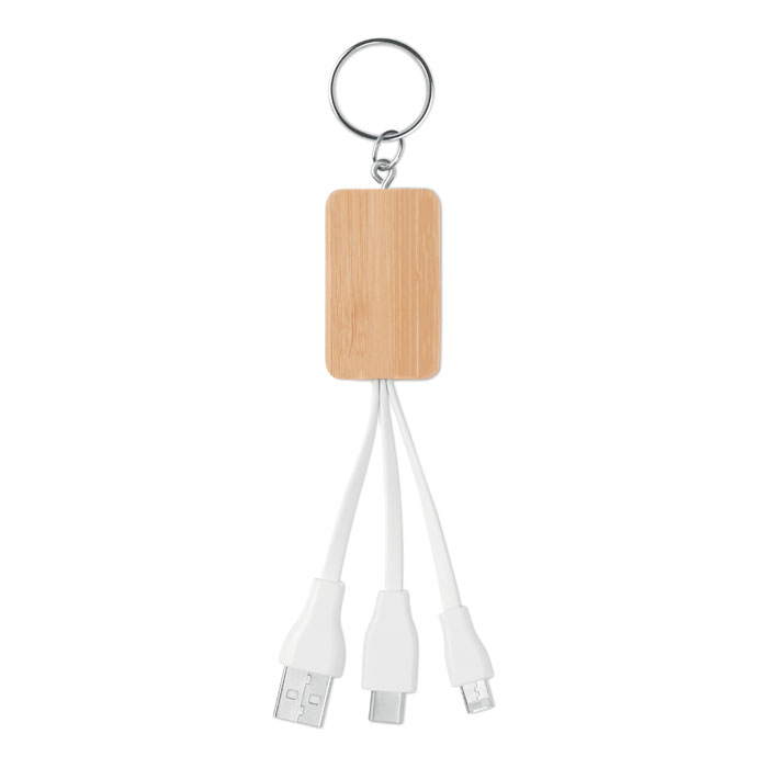 Porte-clés avec câbles de charge | Bambou | Impression jusqu'à 4 couleurs