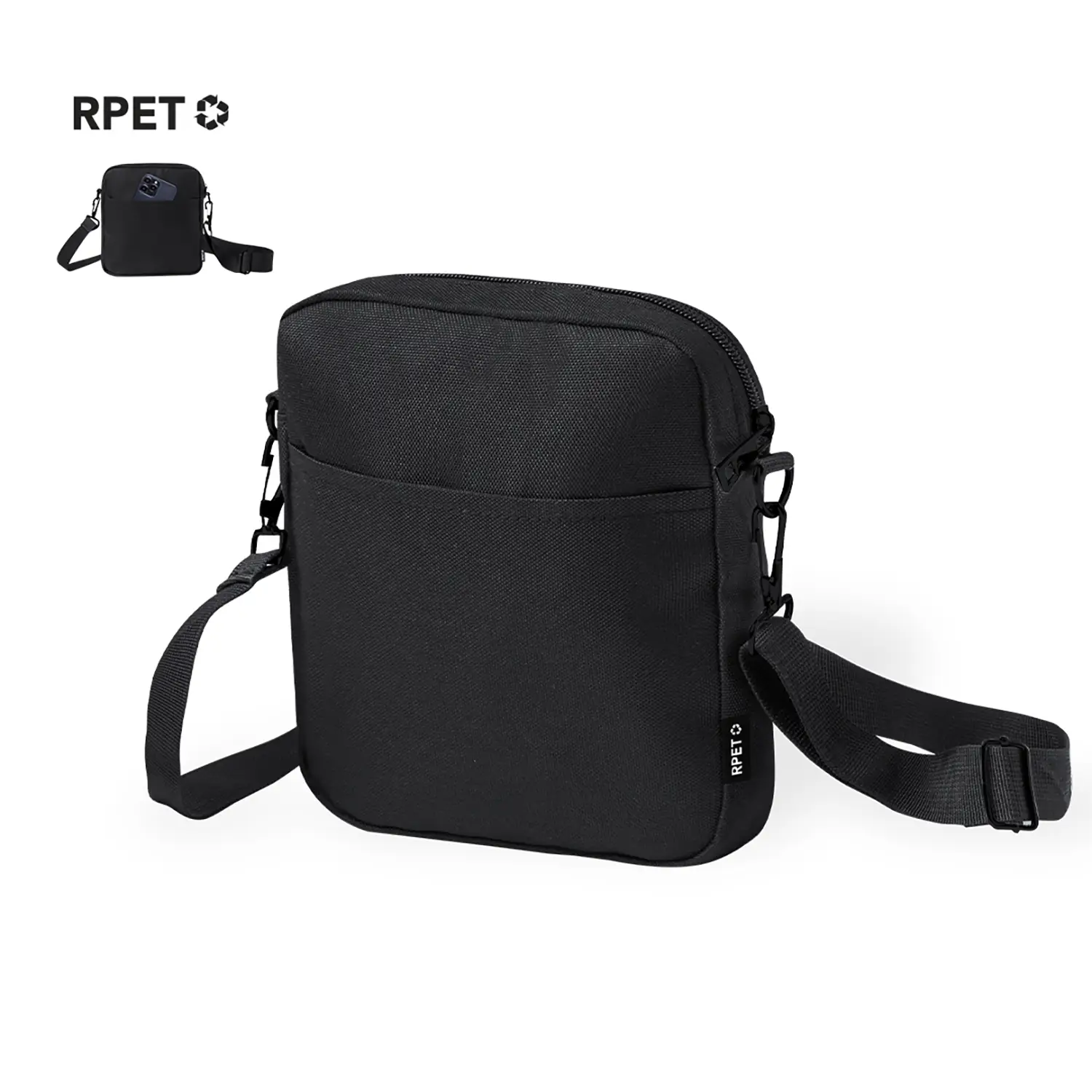 Sac bandoulière RPET – Compact | Poche zippée | Réglable | Recyclé