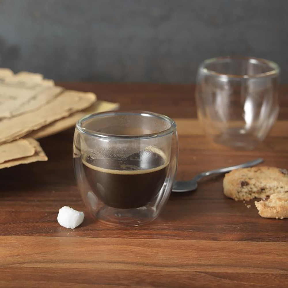 Set da caffè espresso | 2 bicchieri | Trasparente | Scatola nera