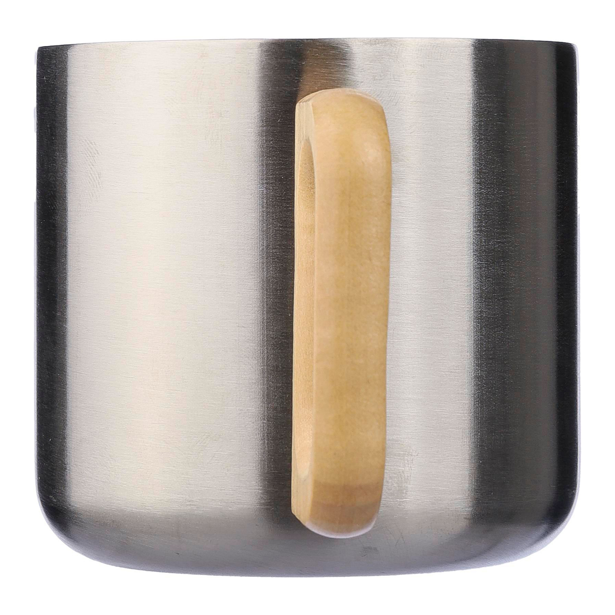 Beker Enzo – 400 ml | Gerecycled RVS | Dubbelwandig | Houten handgreep
