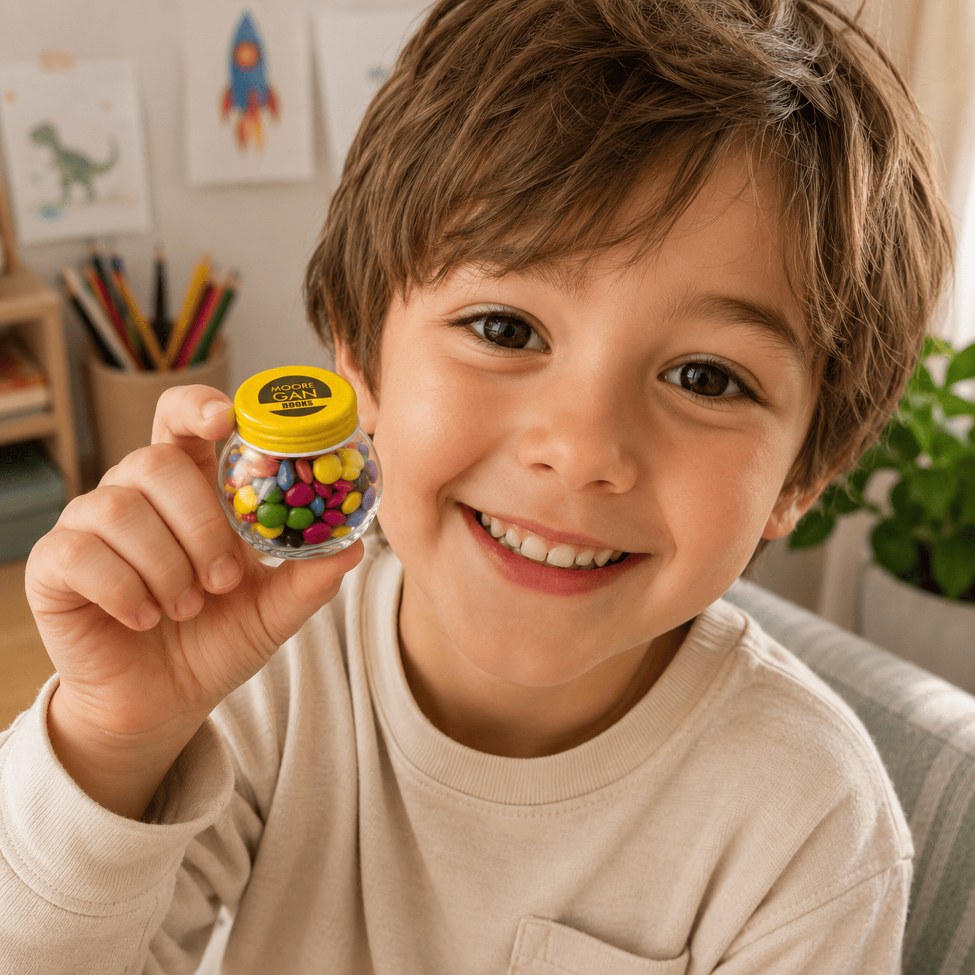 Snoeppot mini - Chocolade | 30 gr. | Gekleurd deksel