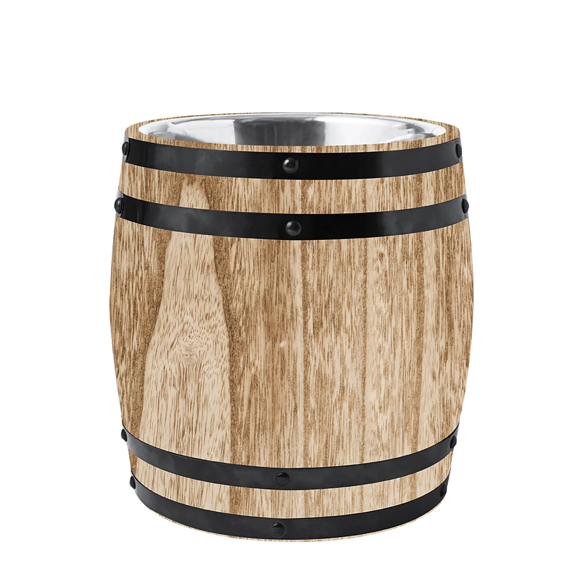 Eiskübel aus Holz und Stahl – Holzoptik außen | Edelstahl innen | 3 L | Mit Deckel