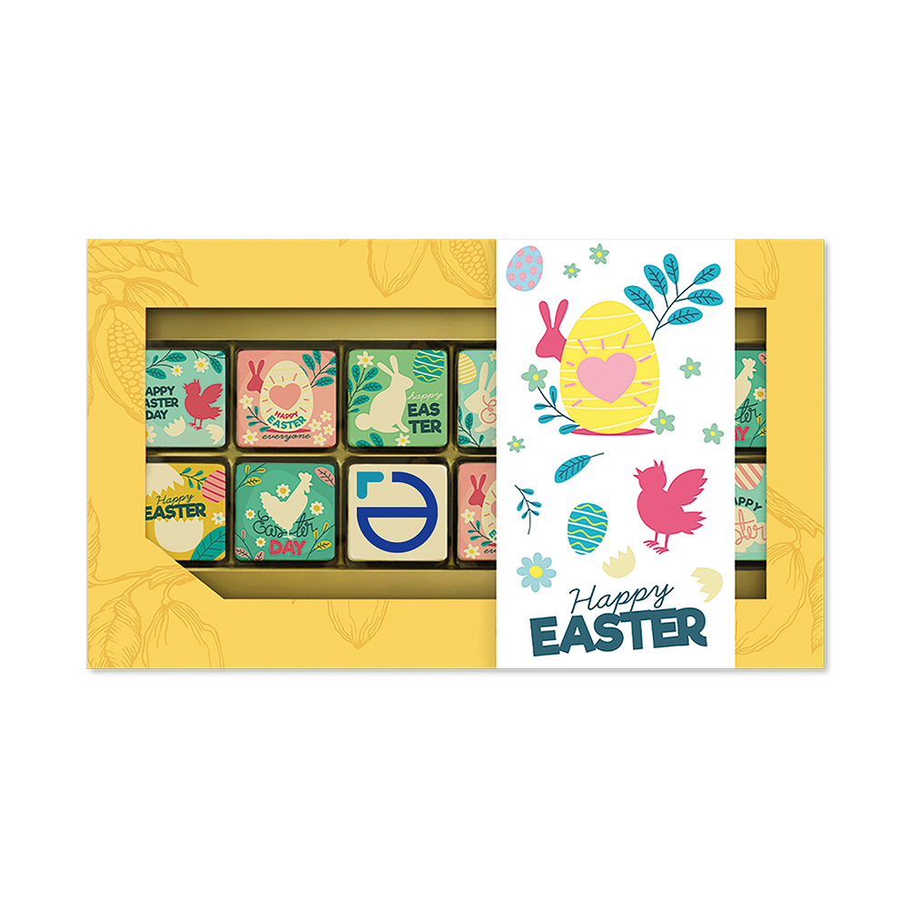 Logoschokolade - 12er Osterbox | Weiße + Milchschokolade | Banderole