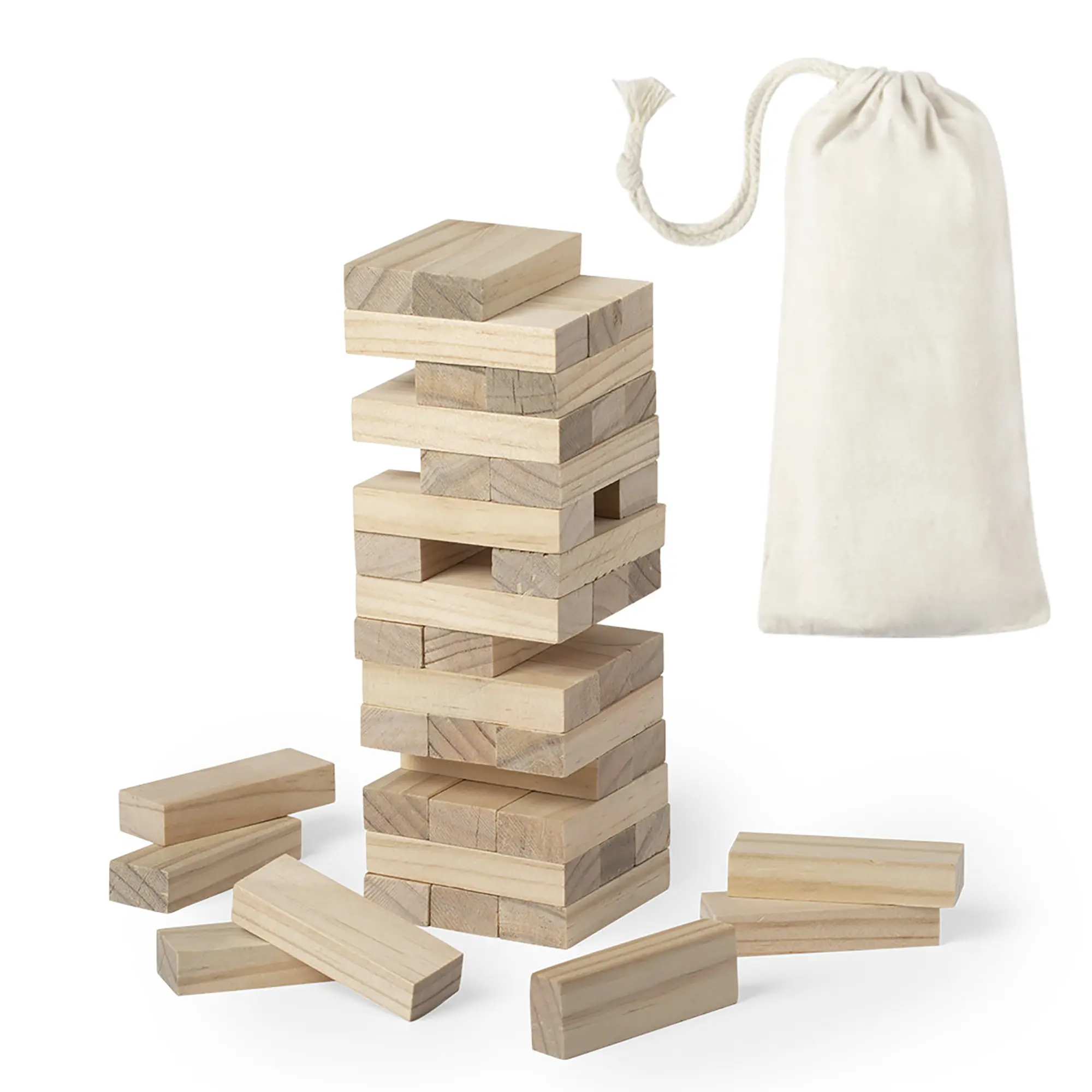 Holzstapelturm Wiep | 45 Blöcke | Inklusive Baumwollbeutel | Kompaktes Format