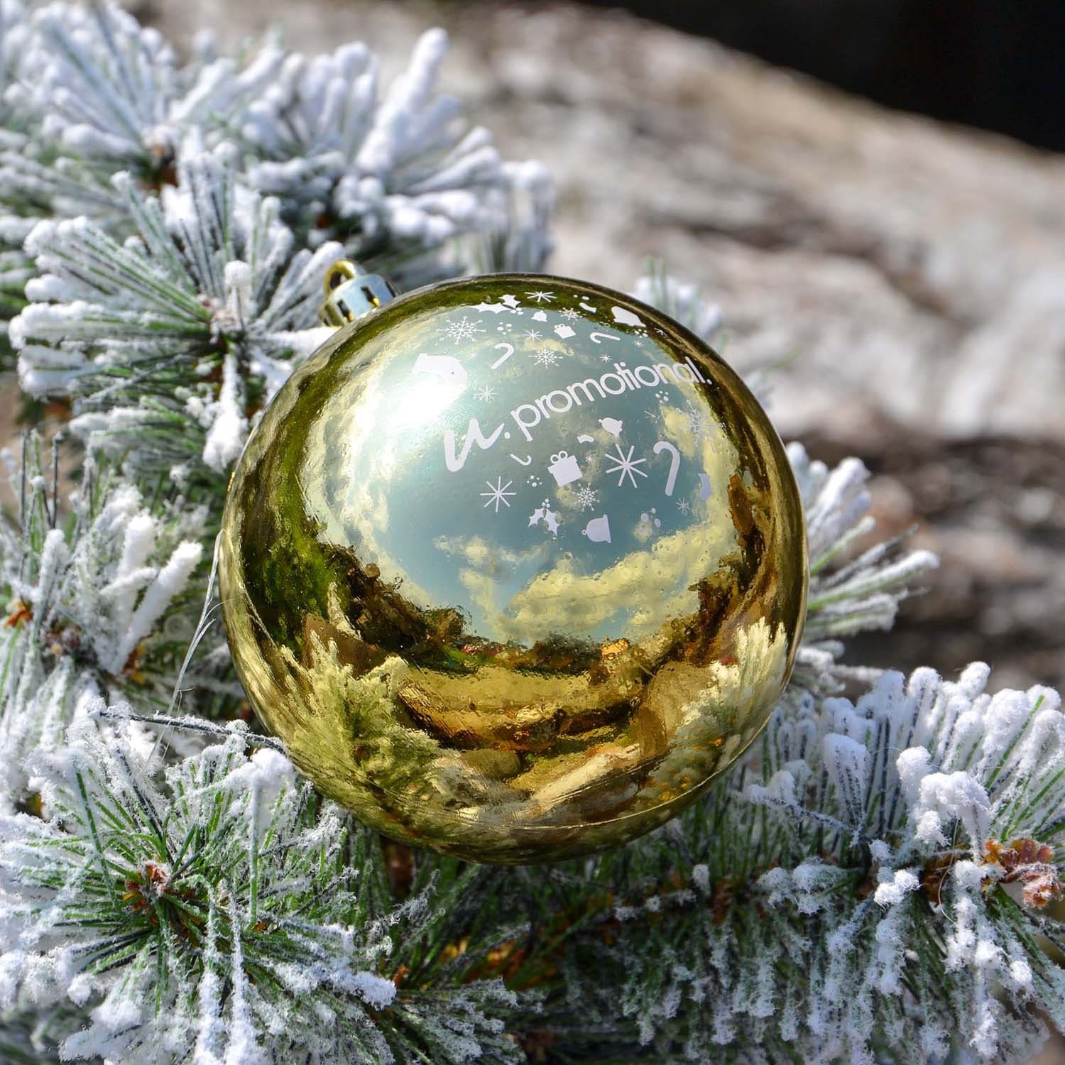 Kerstbal Eco – Glanzend | 80 mm | Gerecycled | Goud | Full-colour bedrukking