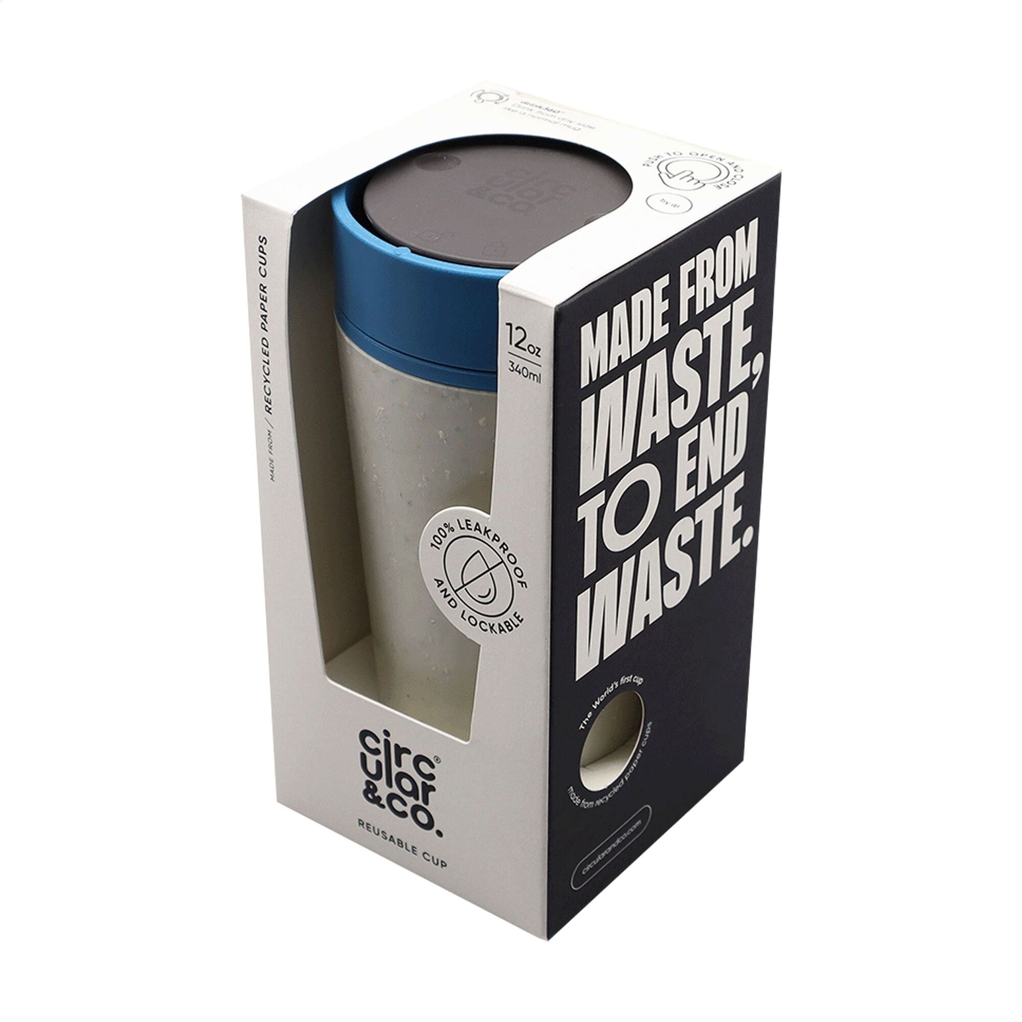 Circular&Co® Mok Wit - 340 ml | Gerecycled | Wit + gekleurd deksel