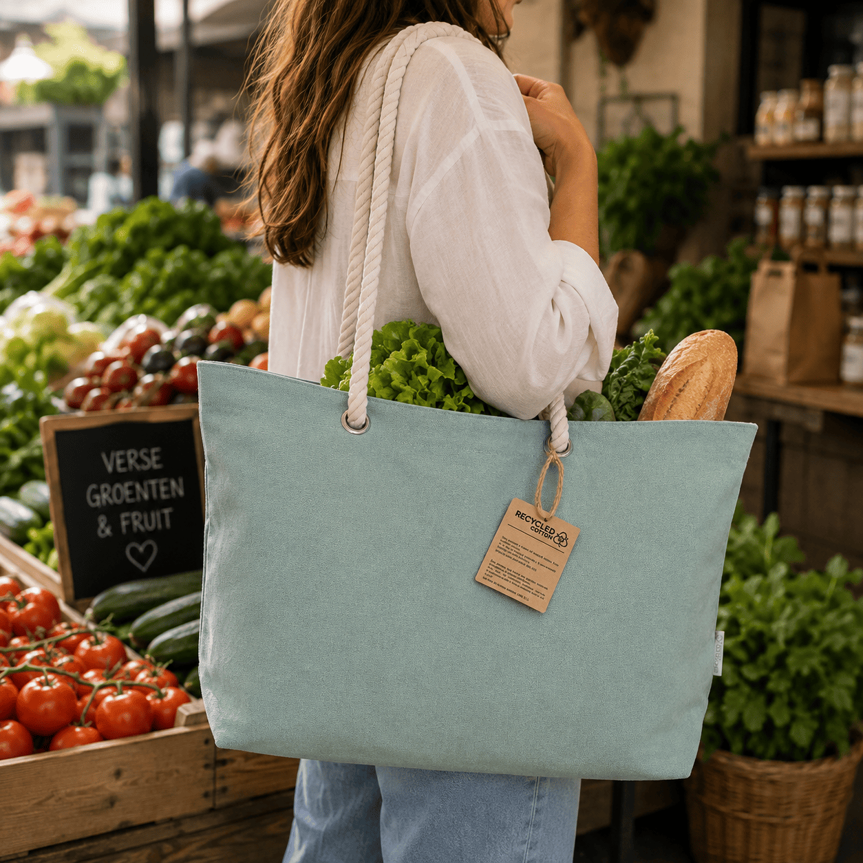 Sac – Coton recyclé | 220 g/m² | Fond plissé | Poignées tressées