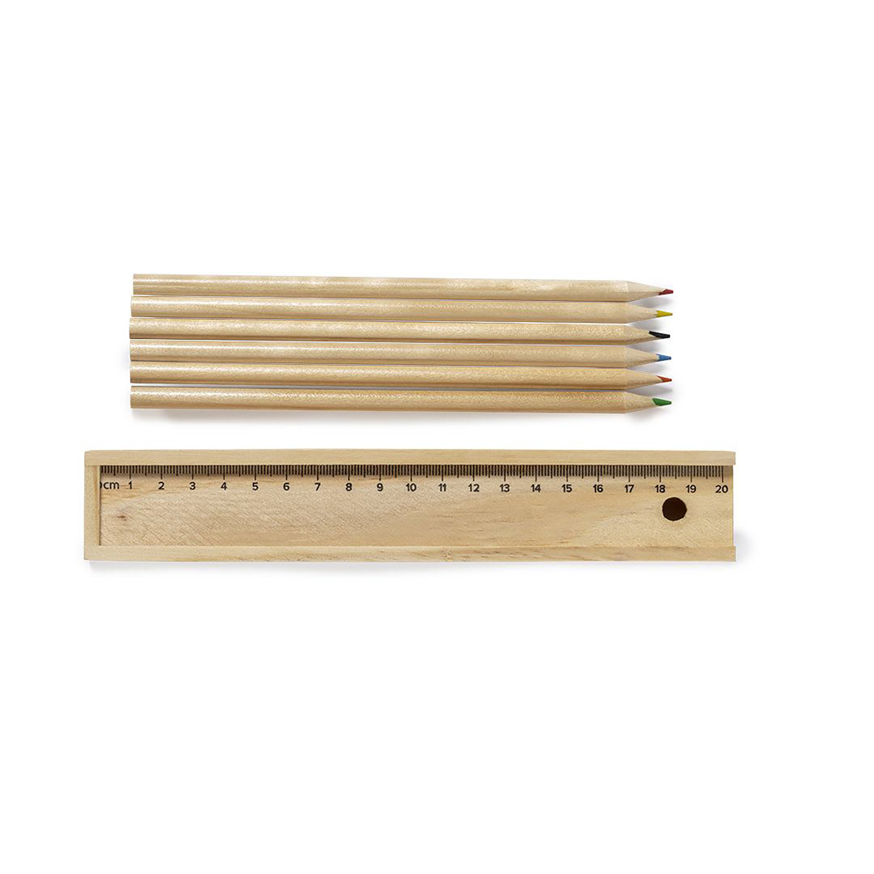 Set crayons - Boîte bois | 6 pièces | Règle intégrée