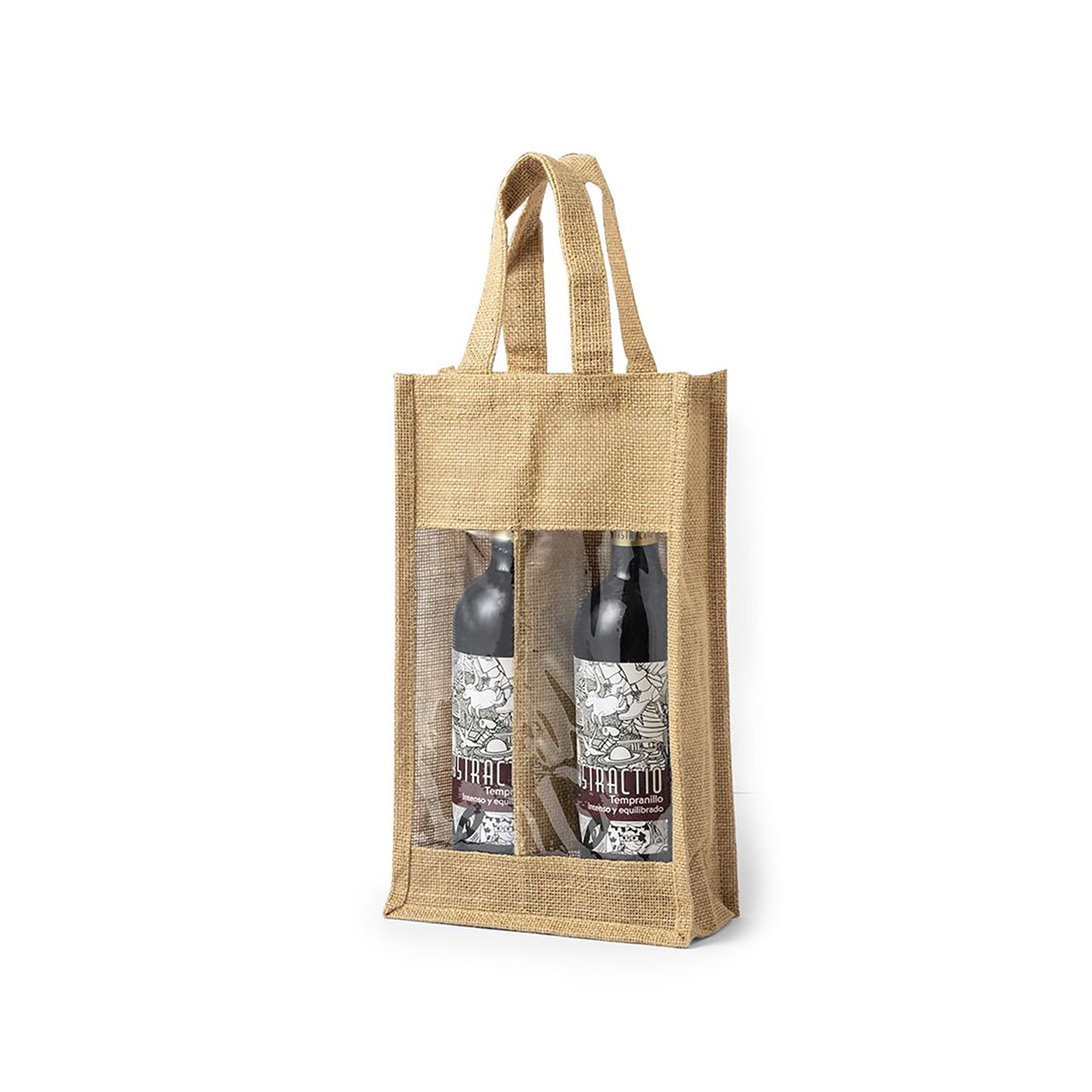 Sac vin - Jute laminée | 2 compartiments | Fenêtre
