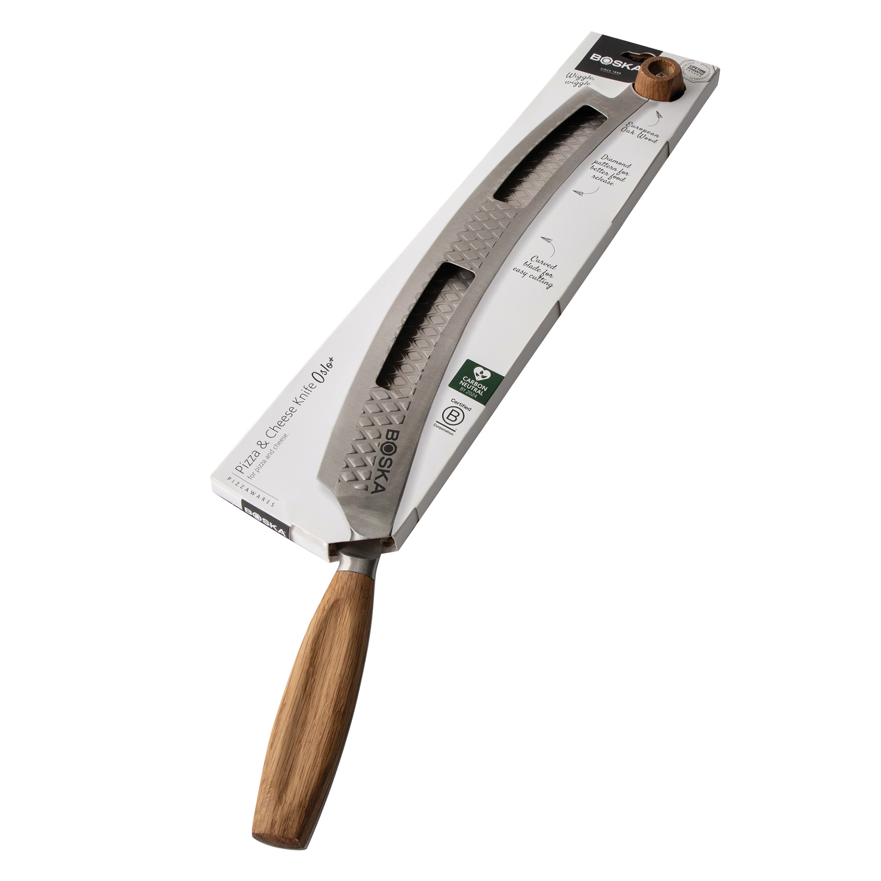 Coltello per pizza – Lama in acciaio inox | Manico in legno di quercia | Per pizza e formaggi morbidi | BOSKA