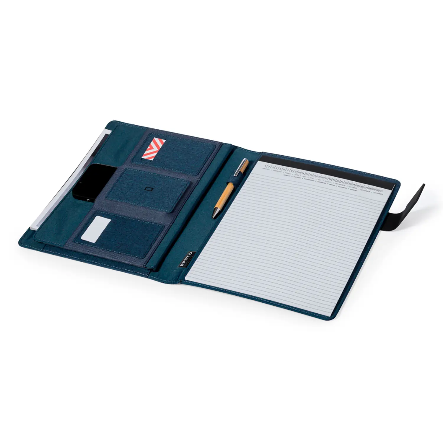 Conférencier en RPET avec bloc-notes – 600D | A4 | Fermeture élastique | Passant stylo