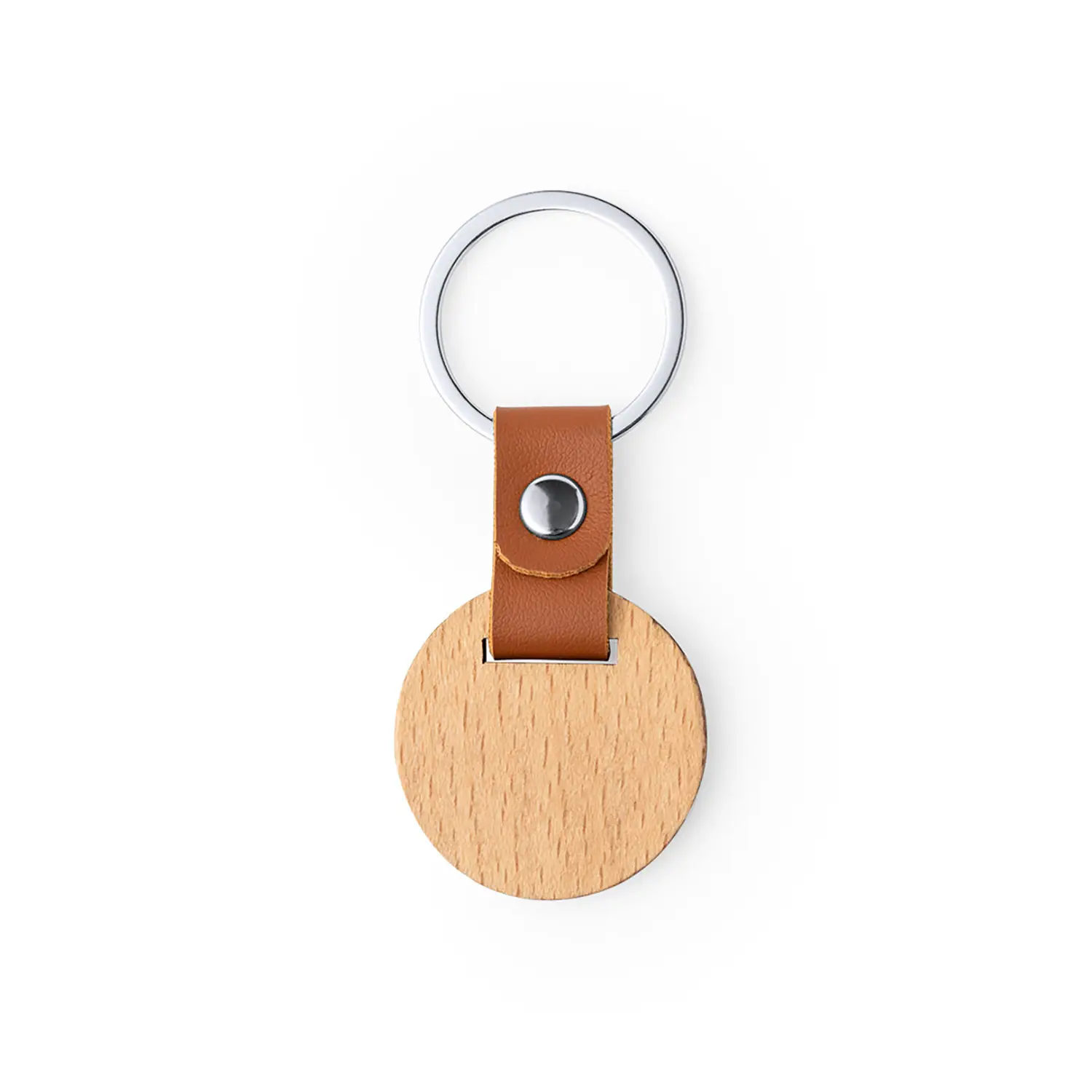 Portachiavi in legno con anello PU – Naturale | Compatto | Classico