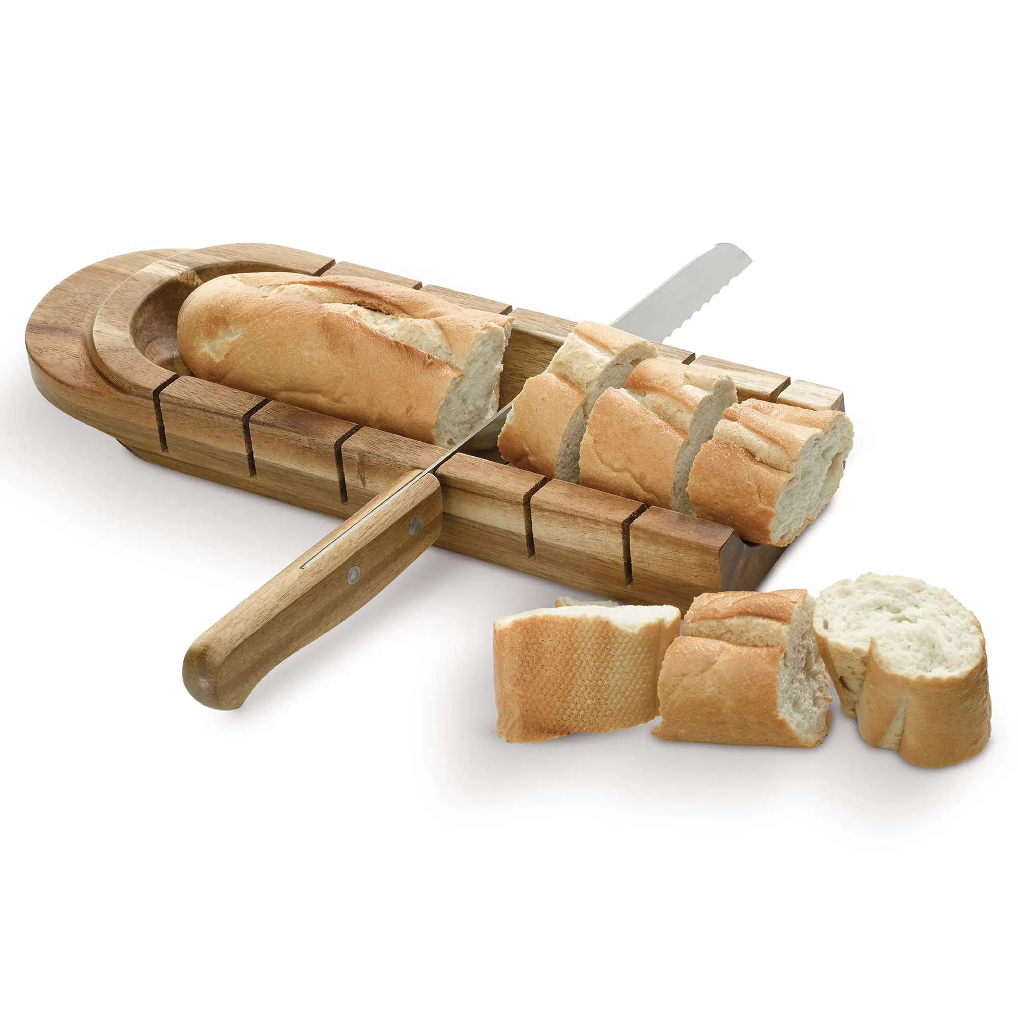 Baguette‑Halter – Akazienholz | Messer inklusive | Geschenkverpackung