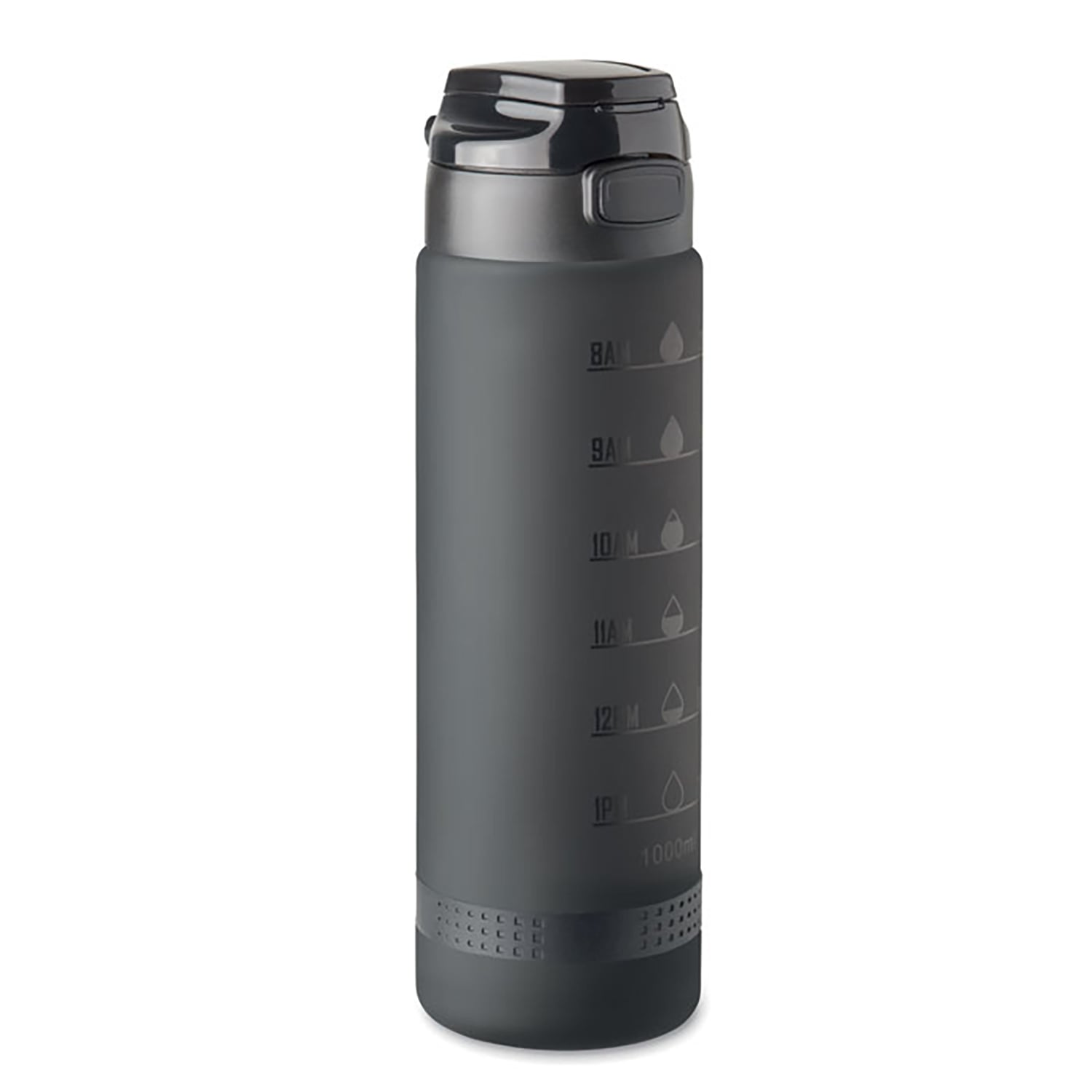 Sportflasche – 1L | RPET | Schraubverschluss | Motivierende Trinkflasche | Schwarz | Rückseite 35x80 mm | 1 Farbe