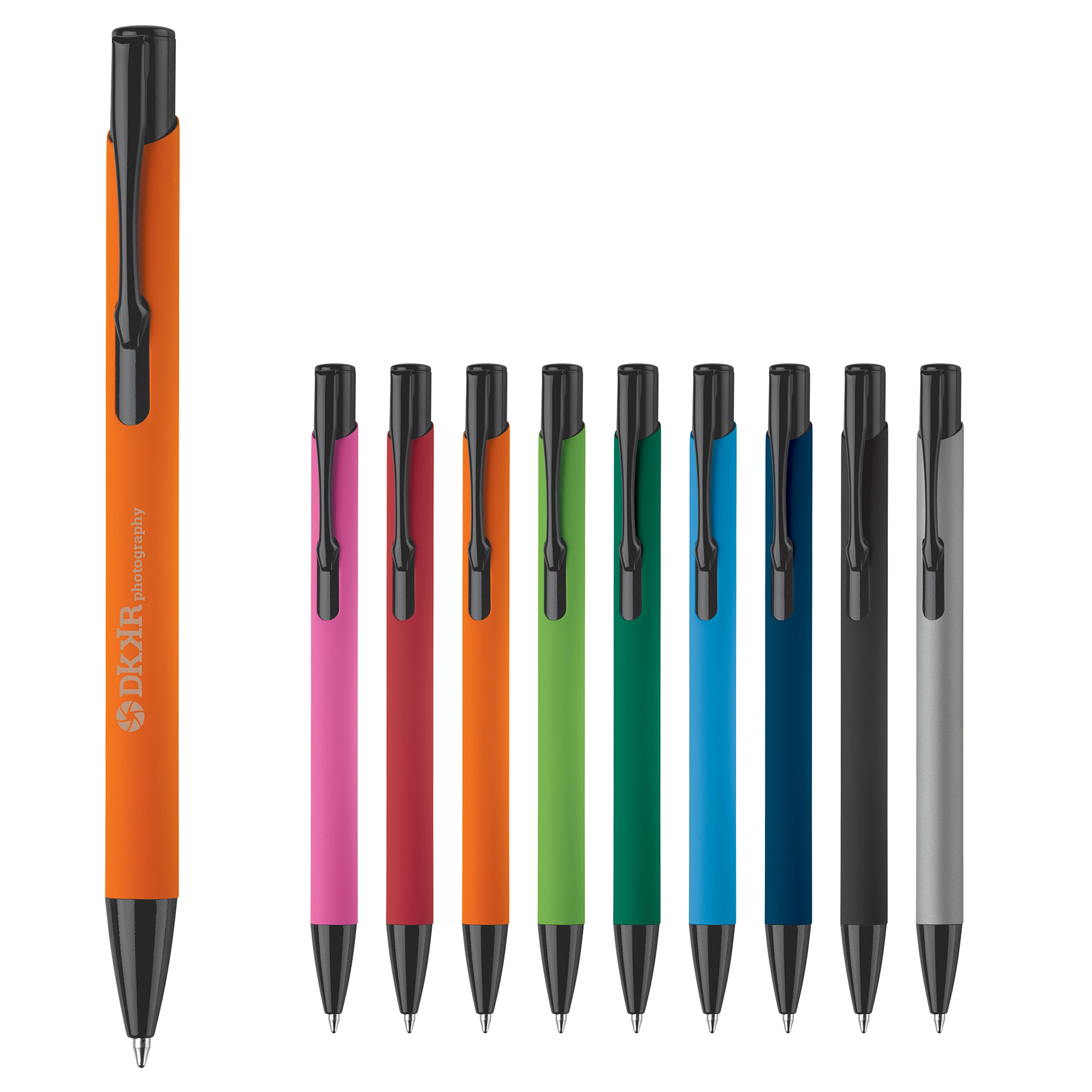 Rubberised metalen balpen – Soft-touch | Matte afwerking | Blauw schrijvend