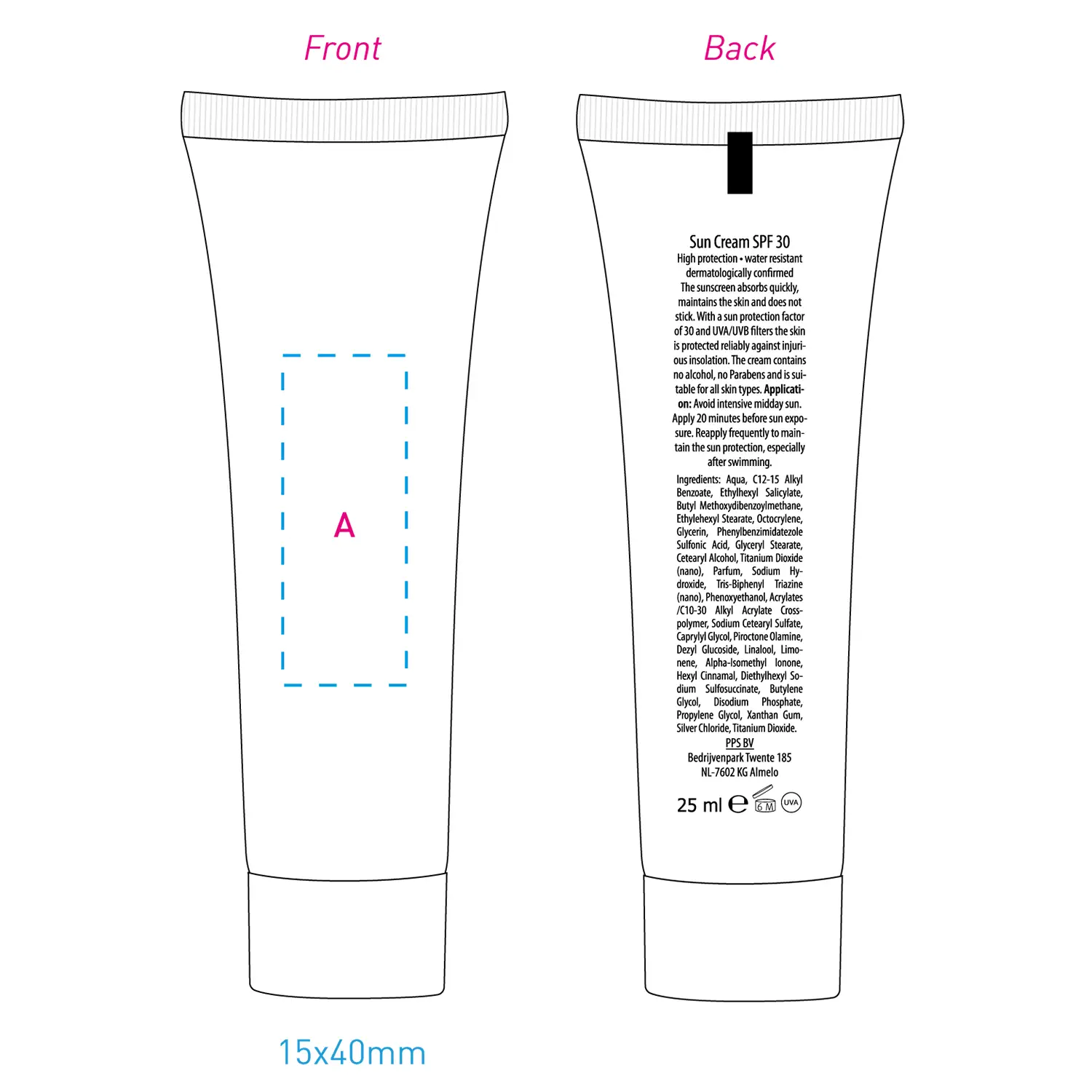 Tube de crème solaire – SPF 30 | 25 ml | Format compact