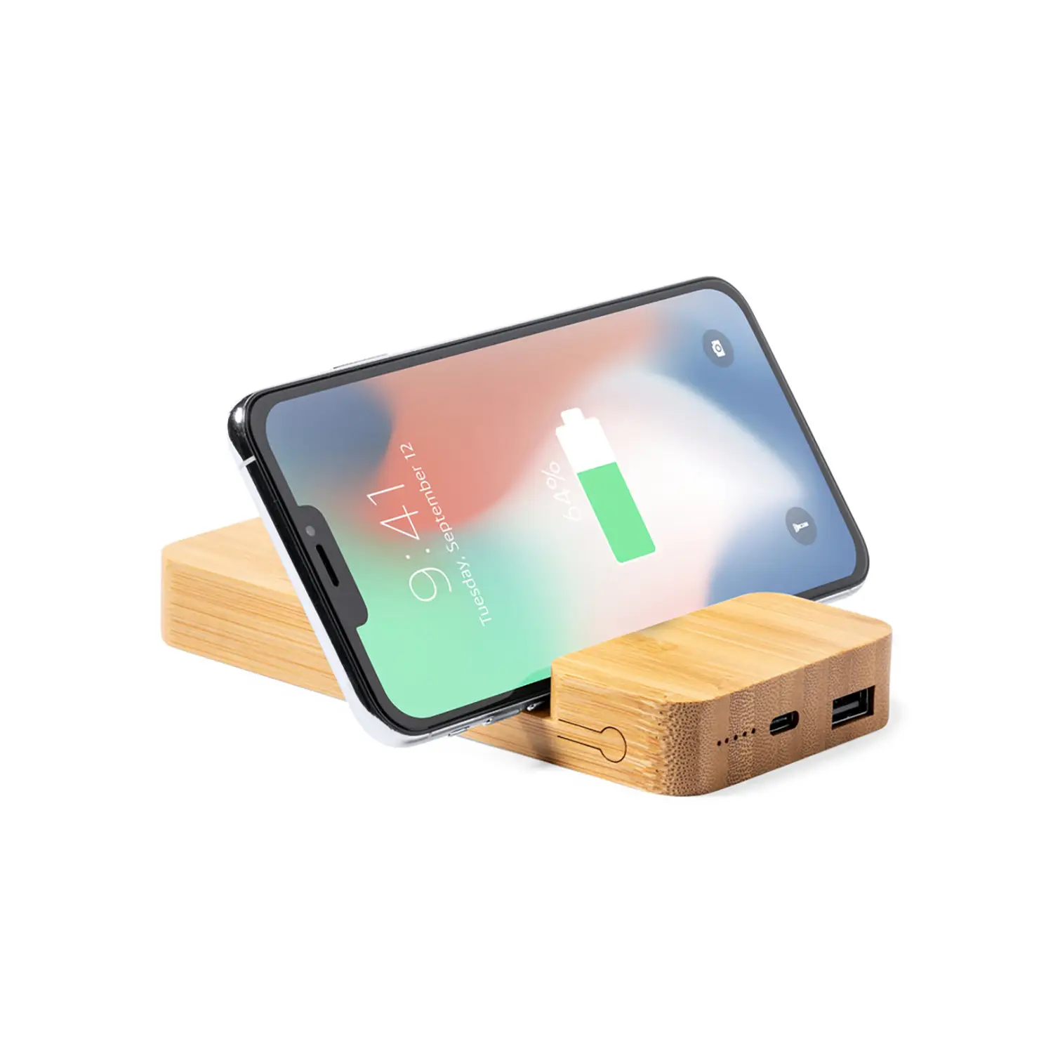 Powerbank sans fil bambou – 5000 mAh | USB | Type C | Compacte