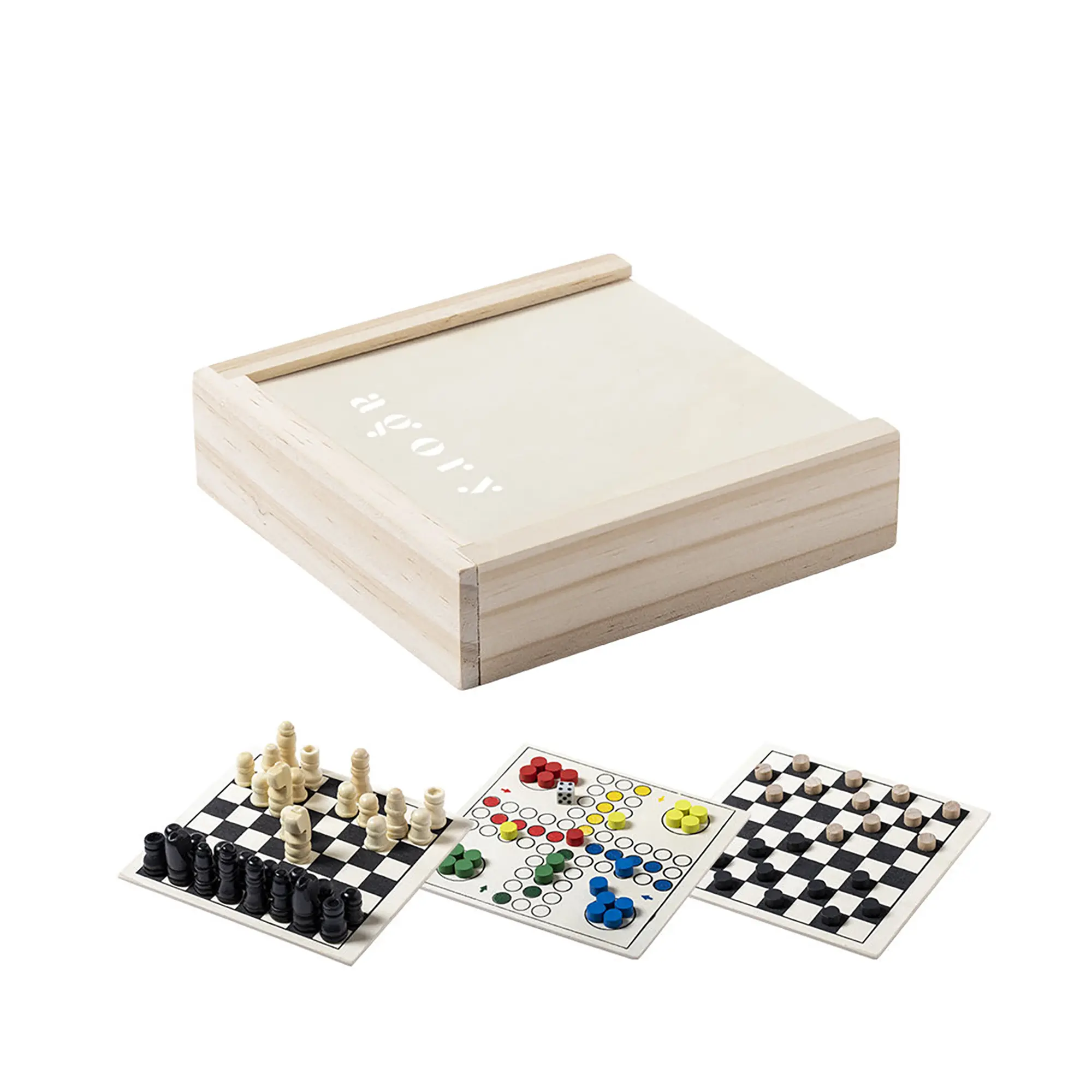 Coffret de jeux en bois |Trois en un | Couvercles coulissants