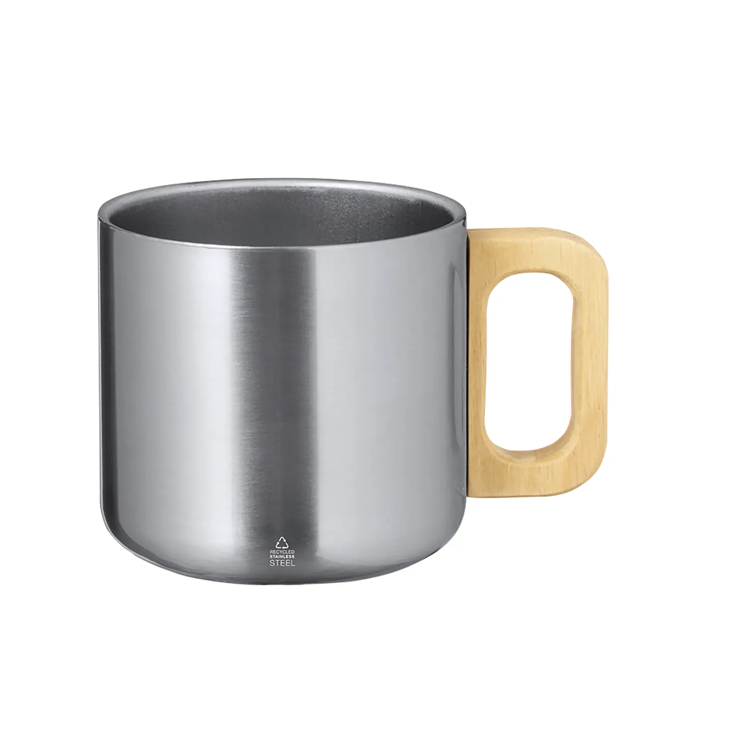 Tasse en acier recyclé – 400 ml | Détail bois | Double paroi | Réutilisable