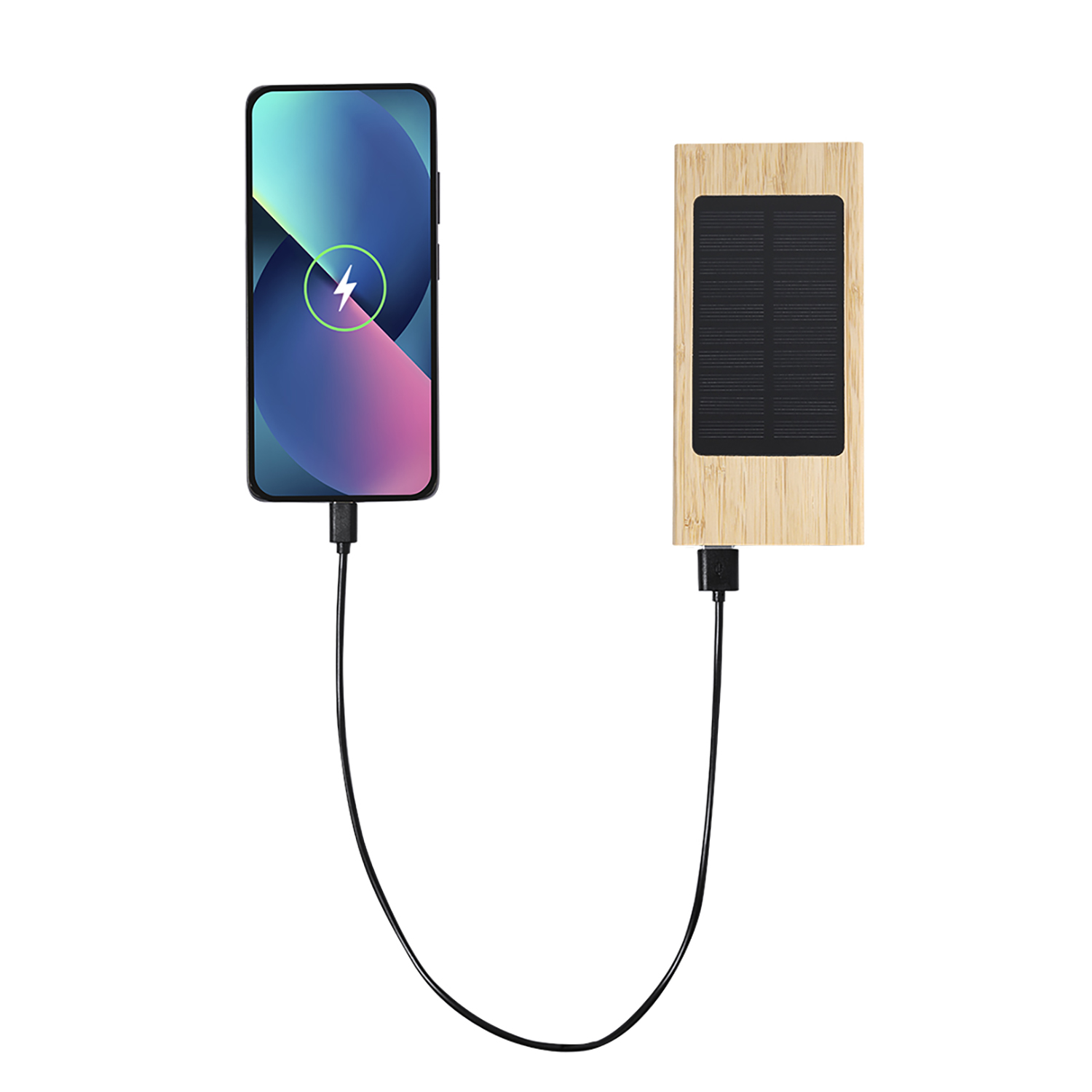 Batterie externe en bambou solaire – 4000 mAh | 2 ports USB | Type C entrée/sortie