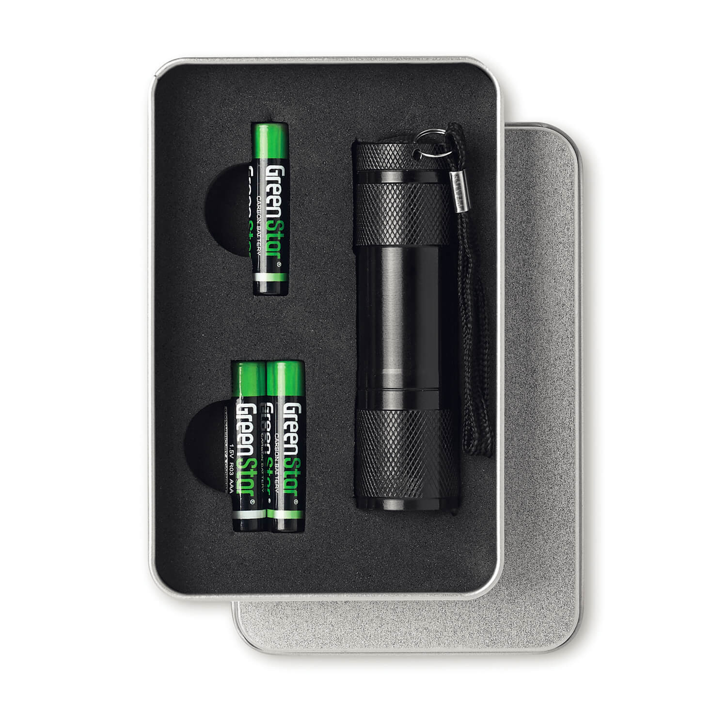 LED-Taschenlampe | Aluminium | Inklusive Batterien | Auf der Schachtel aufgedruckt