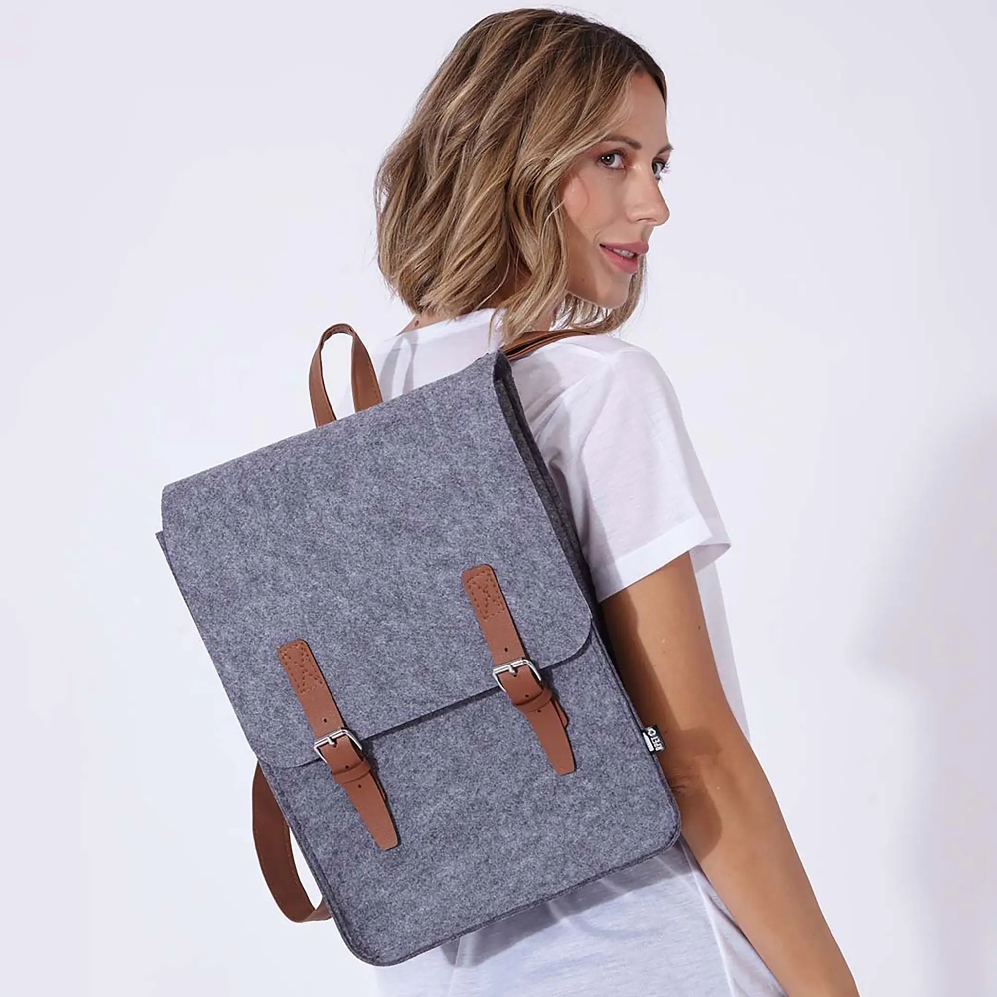 Rucksack aus RPET-Filz – PU-Riemen | Schnallenverschluss | Nature line | Recycelt