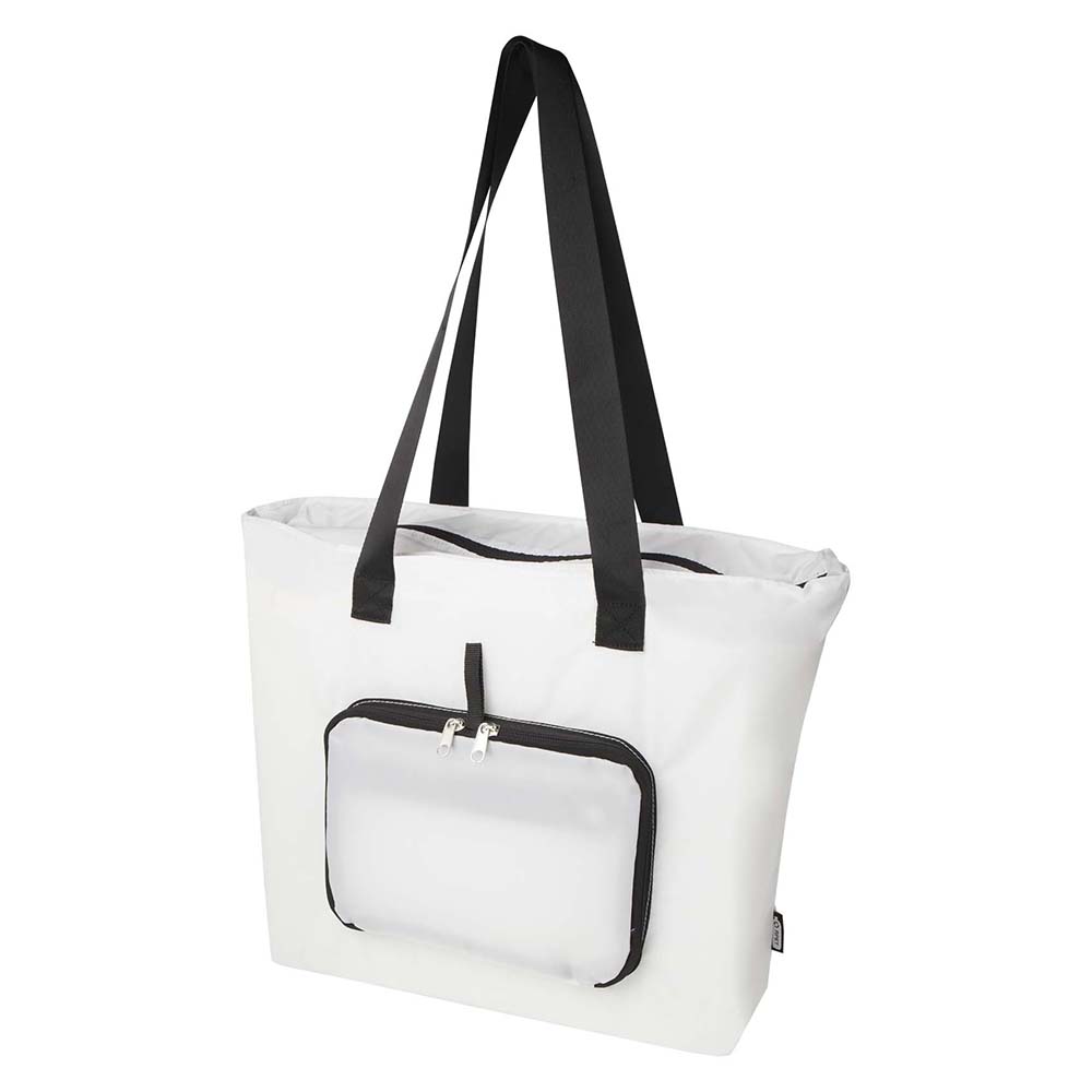 Borsa shopper pieghevole in RPET – 16 L | Certificata GRS | Senza PVC | Con cerniera | Manici lunghi