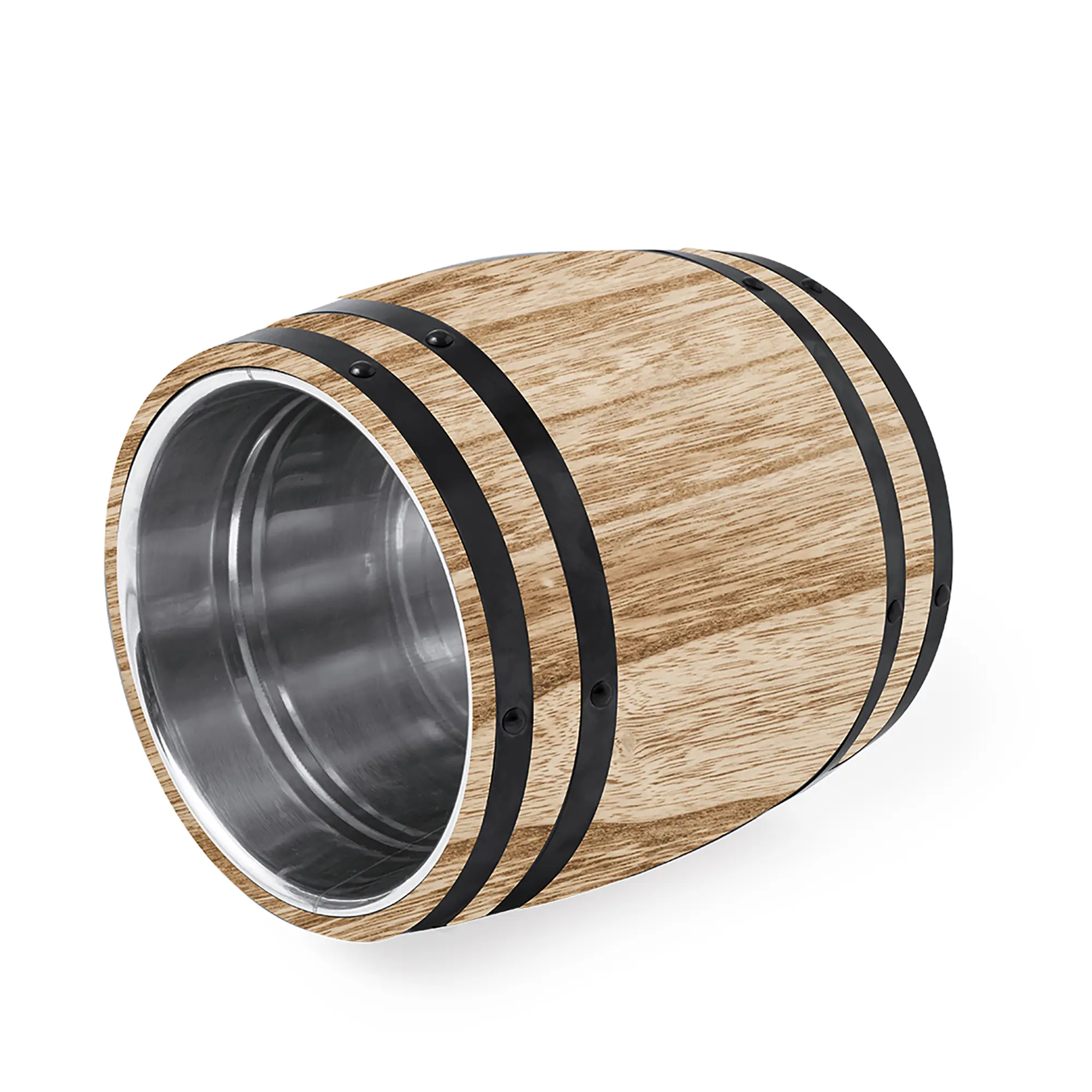 Eiskübel aus Holz und Stahl – Holzoptik außen | Edelstahl innen | 3 L | Mit Deckel