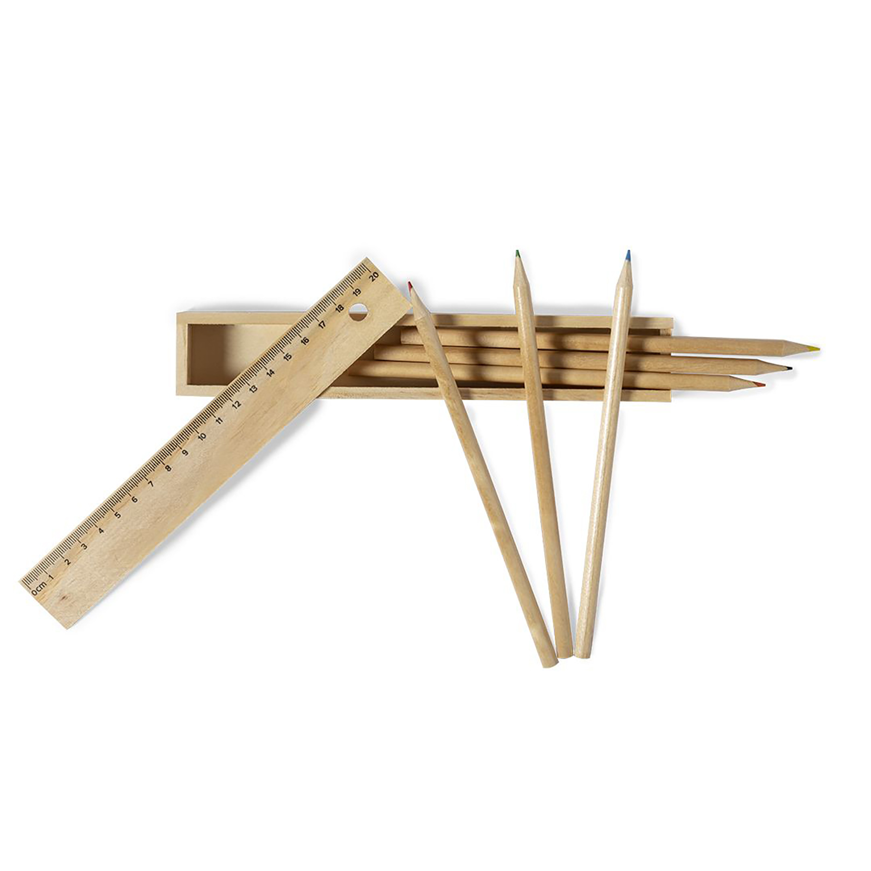 Set crayons - Boîte bois | 6 pièces | Règle intégrée