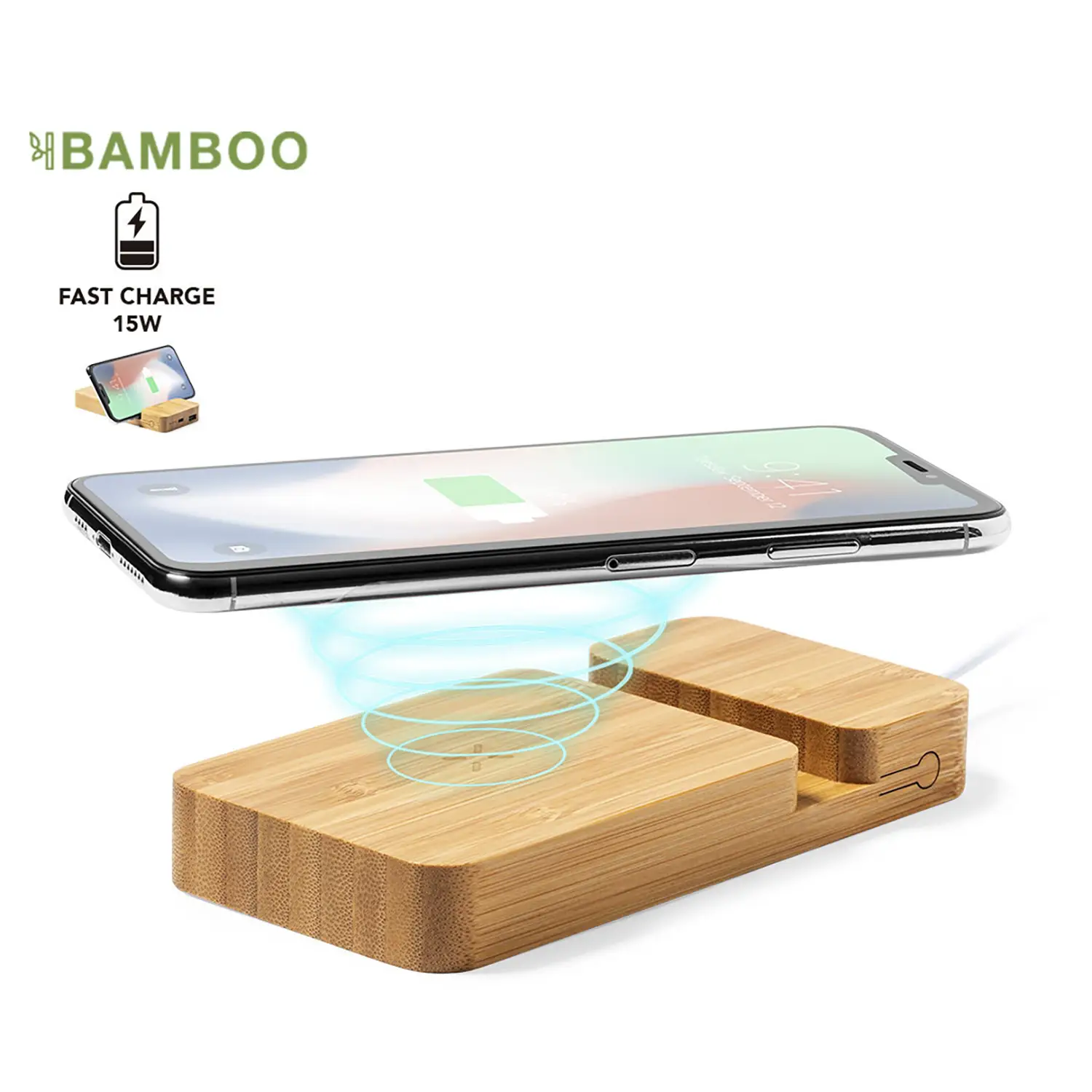 Powerbank sans fil bambou – 5000 mAh | USB | Type C | Compacte