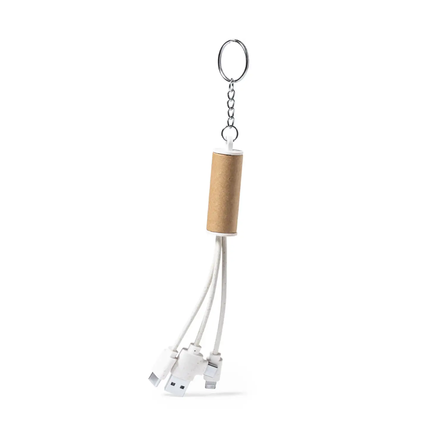 Câble éco avec anneau – Carton recyclé | Paille de blé | USB | Porte-clés