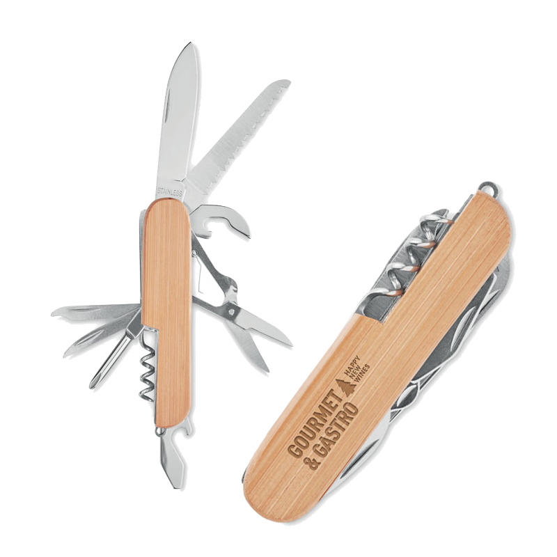 Zakmes Vik - Multifunctioneel | Bamboe en RVS | 9 functies