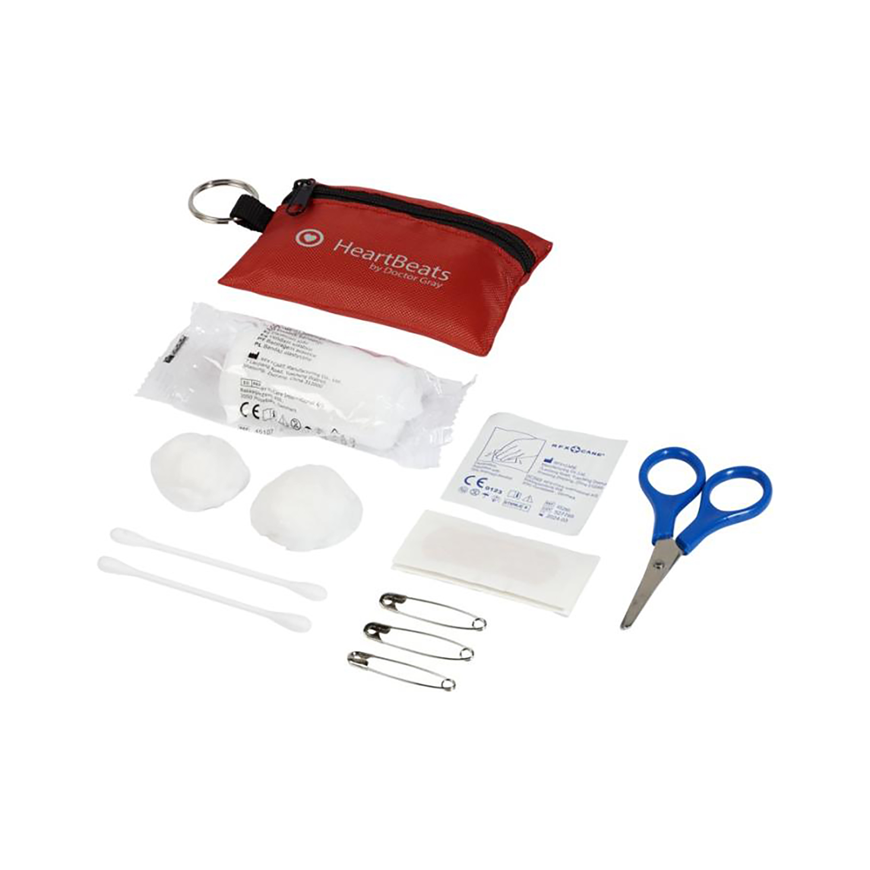 Kit di pronto soccorso - Compatto e portatile | 16 pezzi | Astuccio in poliestere 420D con portachiavi