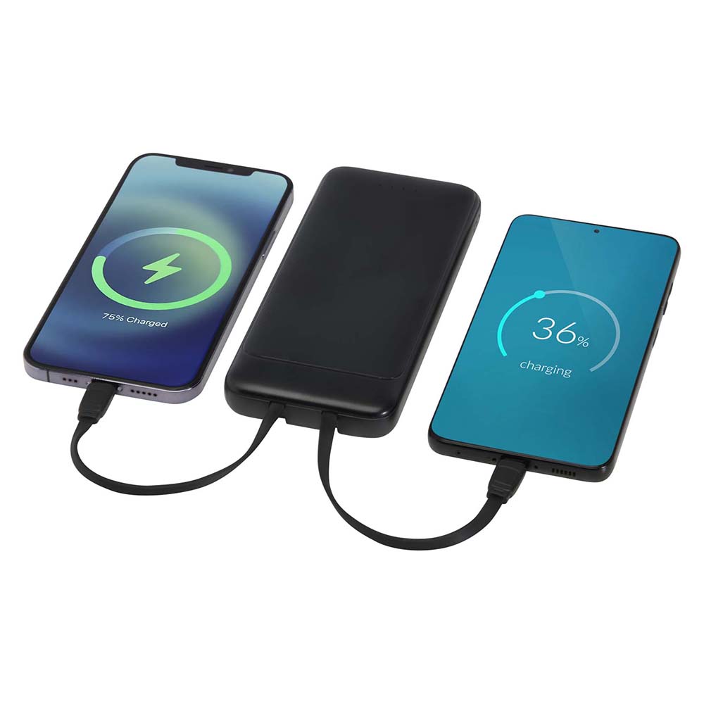 Powerbank aus Recyclingkunststoff – 10.000 mAh | 10W Ausgang | 2 Kabel | LED-Anzeige