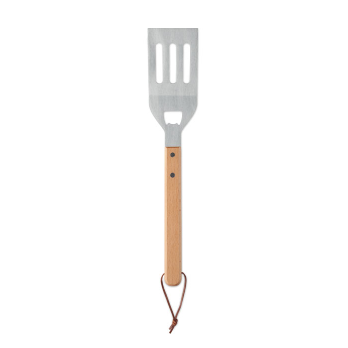 Spatola per Barbecue – Apribottiglie Integrato | Acciaio Inox | Manico in Legno di Faggio