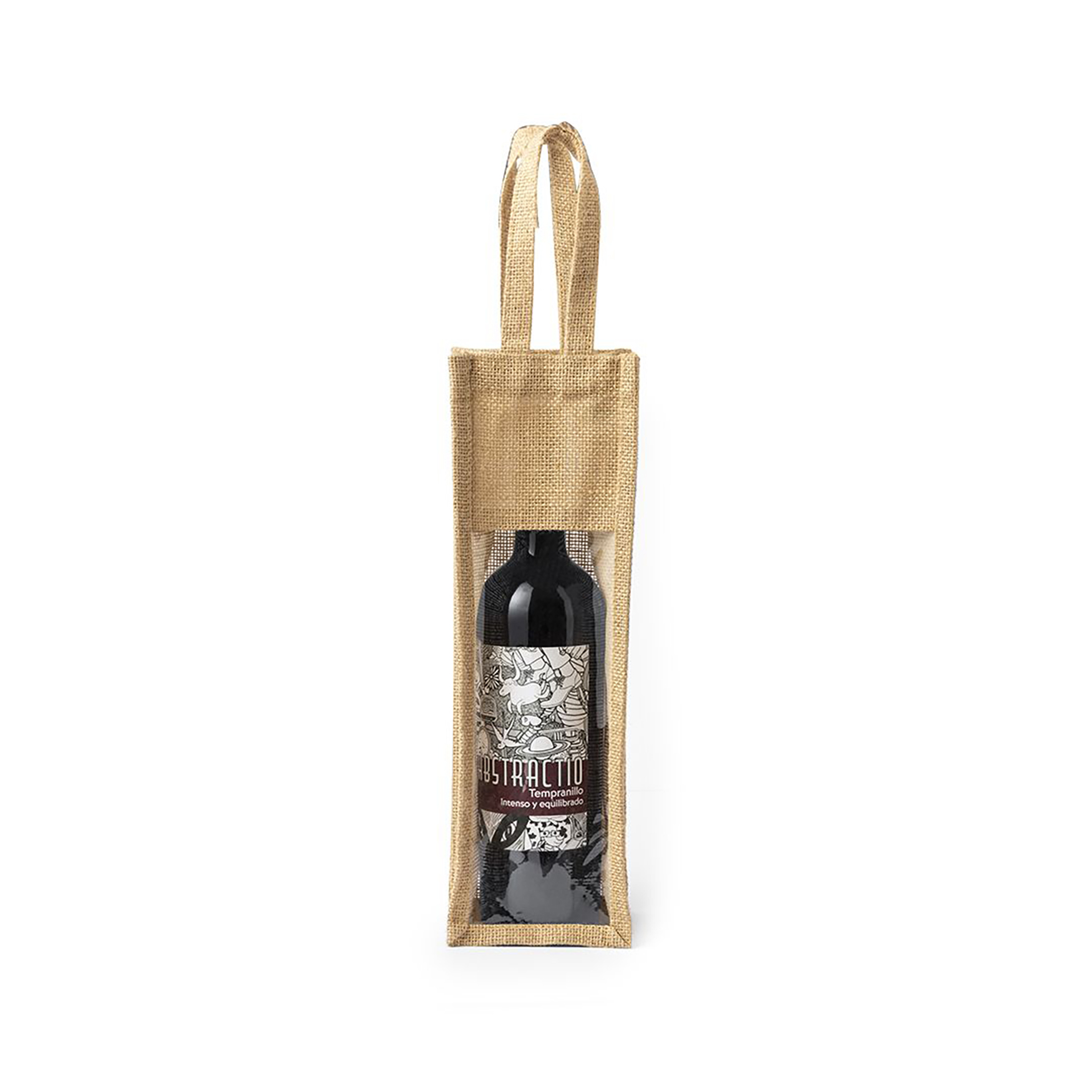 Sac vin - Jute laminée | Fenêtre transparente | Poignées renforcées