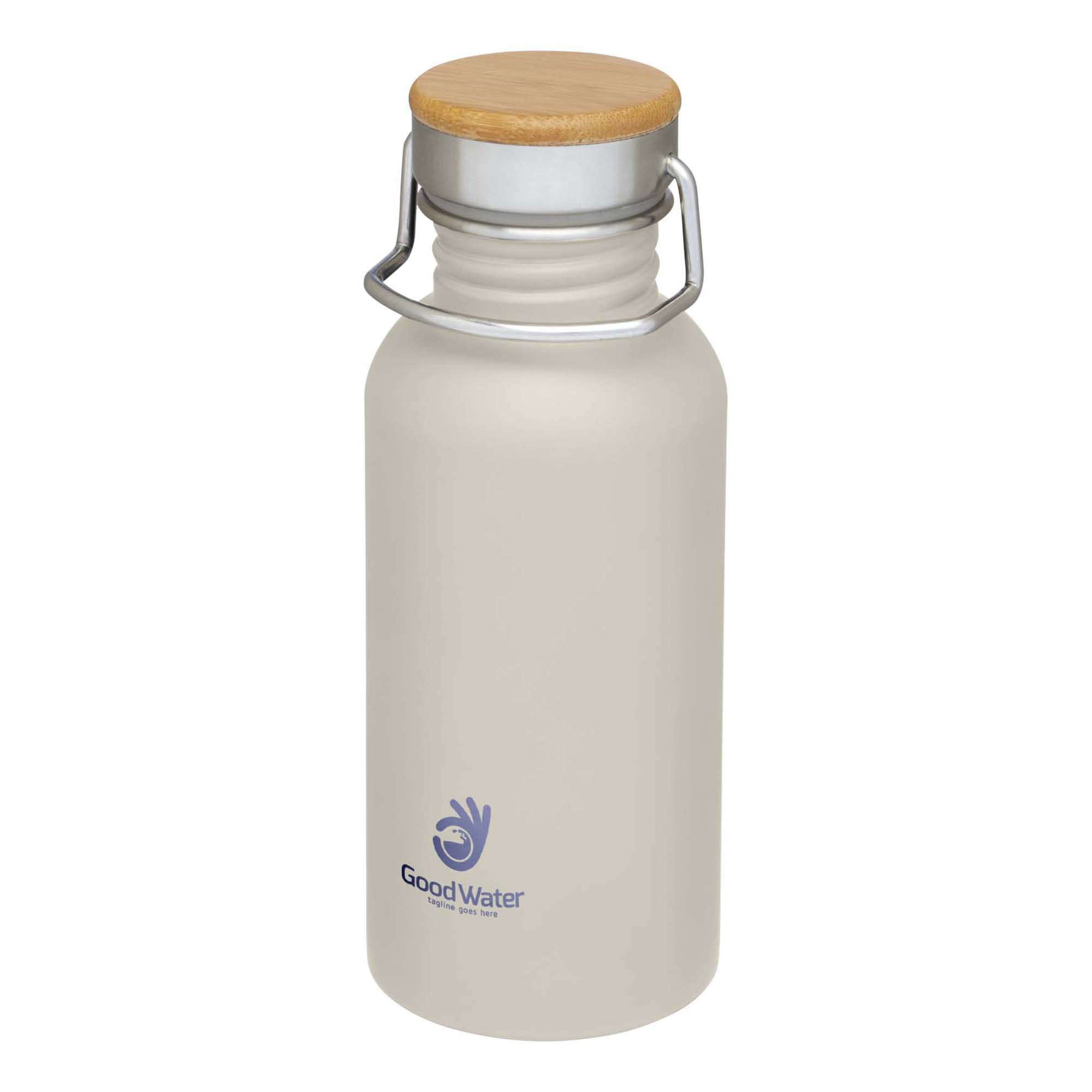 Bouteille – 550 ml | Acier inox simple paroi | Bouchon en bambou | Anse de transport