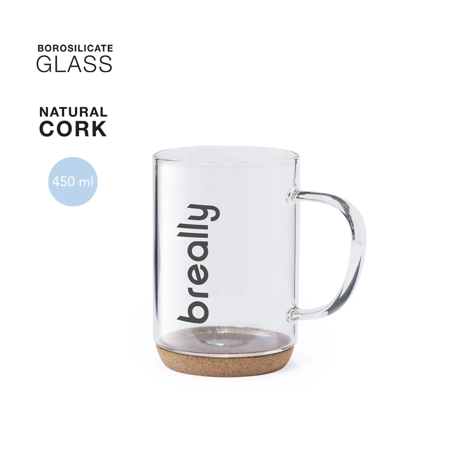 Tasse en verre avec bande de liège – 450 ml | Résiste à la chaleur | Réutilisable | Toucher naturel