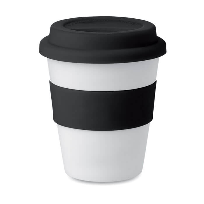 Tazza da caffè da asporto - 350 ml | Plastica e silicone | Stampa su pneumatico o tazza