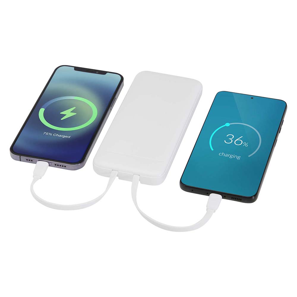 Powerbank aus Recyclingkunststoff – 10.000 mAh | 10W Ausgang | 2 Kabel | LED-Anzeige