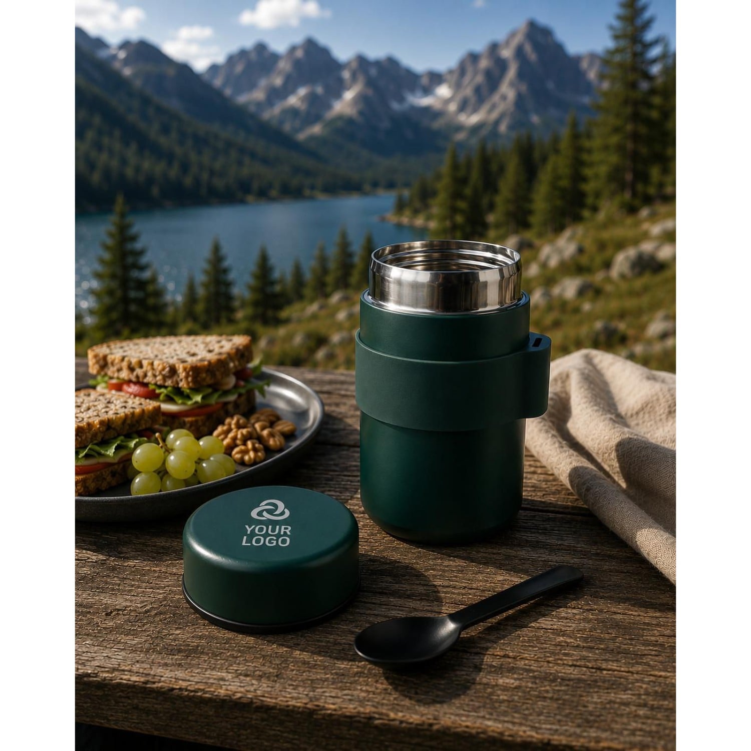 Boîte repas isotherme en inox double paroi – 460 ml | Cuillère | 8 h chaud