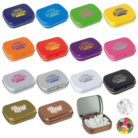 Boîte à charnière – Remplie de Smarties | Métal | Format compact | Disponible en plusieurs couleurs