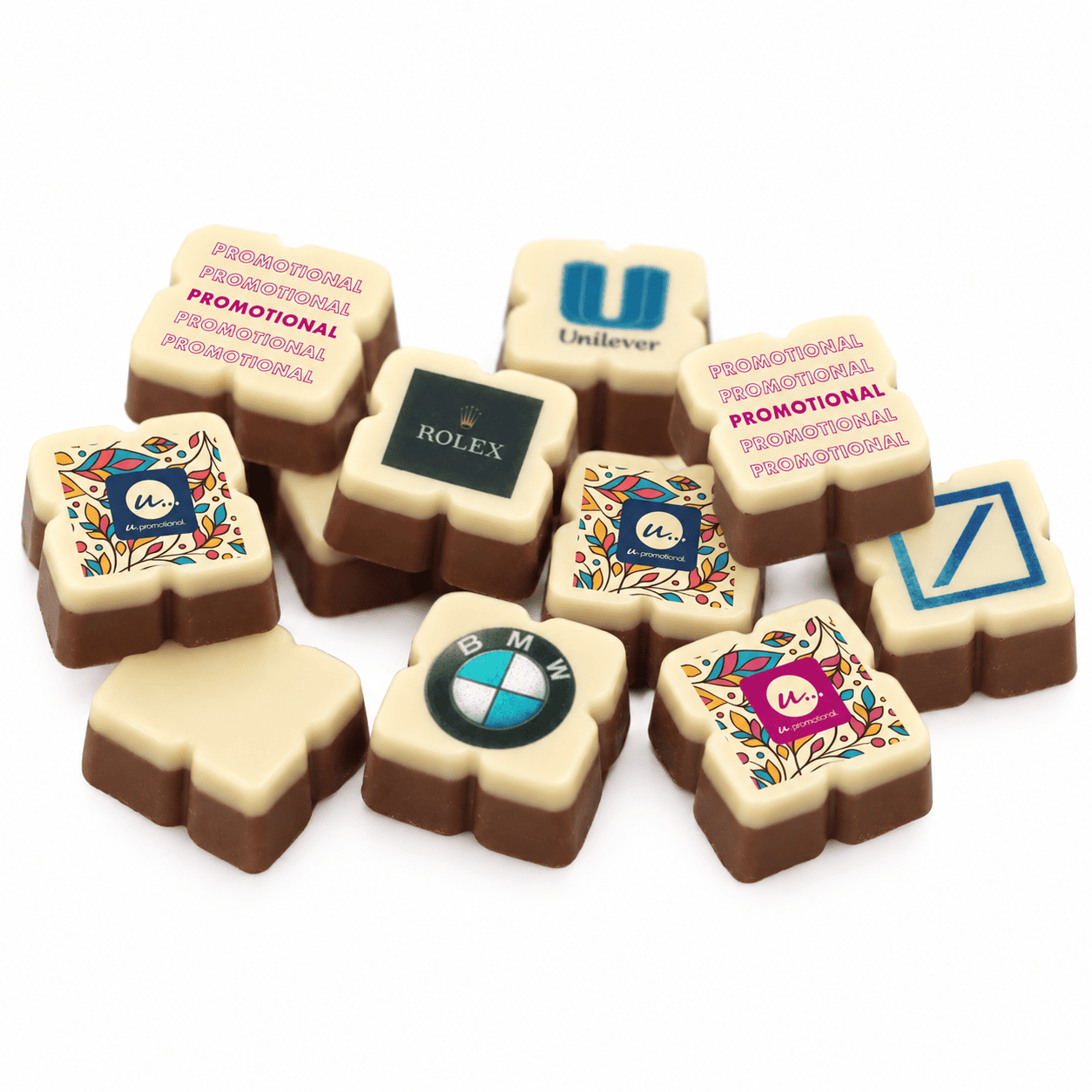 Chocolats avec logo | 30 x30 mm | Fabriqué en Europe | Quadrichromie