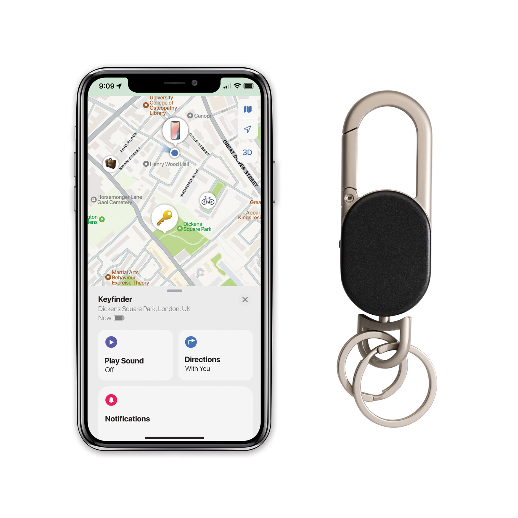 Schlüsselanhänger - Integrierter Find My Tracker | USB-C aufladbar | Wiederaufladbare Batterie