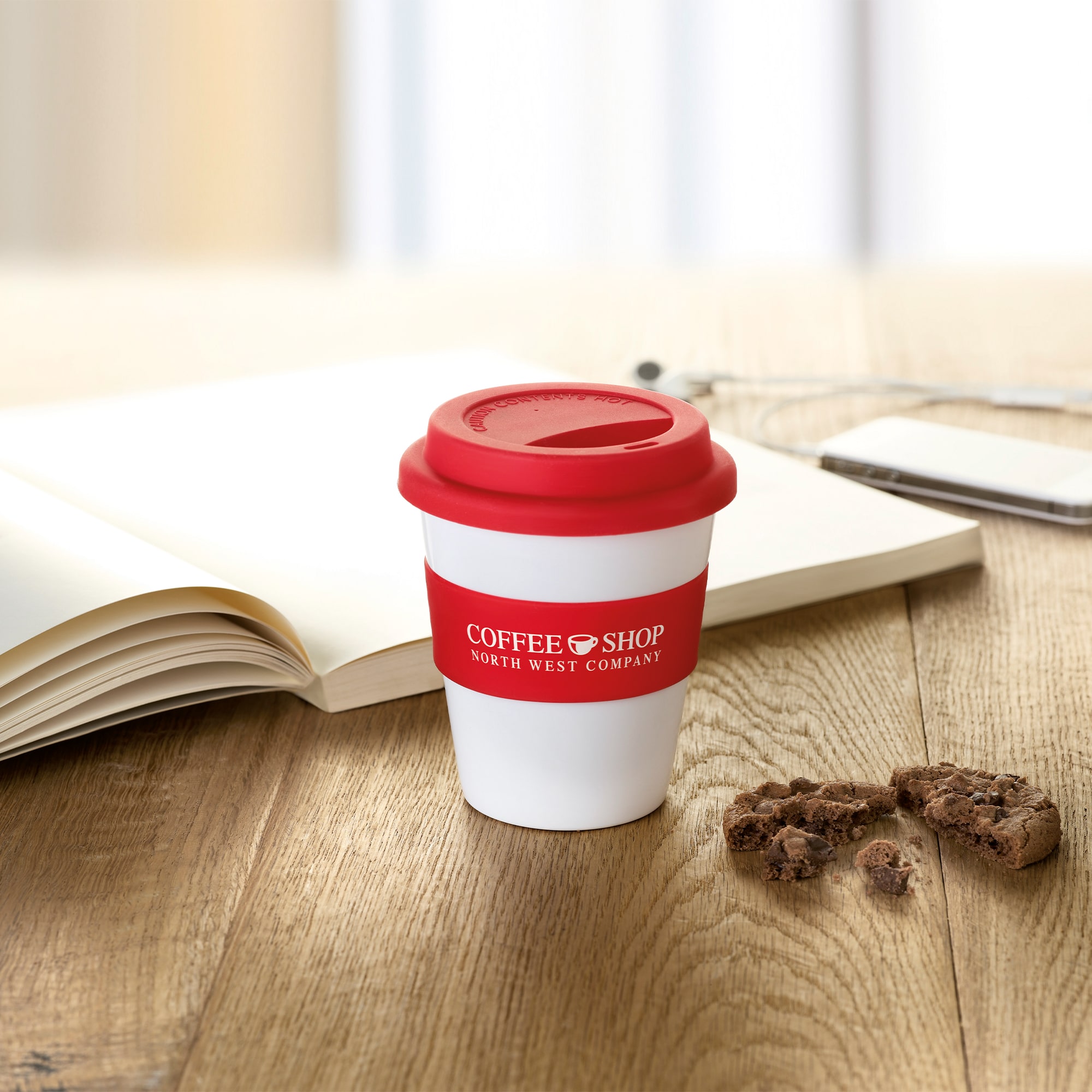 Tazza da caffè da asporto - 350 ml | Plastica e silicone | Stampa su pneumatico o tazza